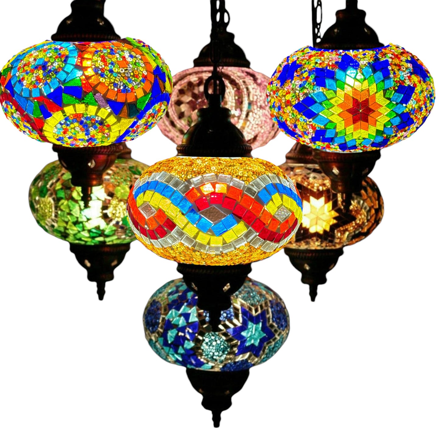 Turkish Moroccan Mosaic Chandelier Light, Ceiling Hanging Lamp Pendant Light Light Fixture, Handmade, Multicolour 7 Customisable
