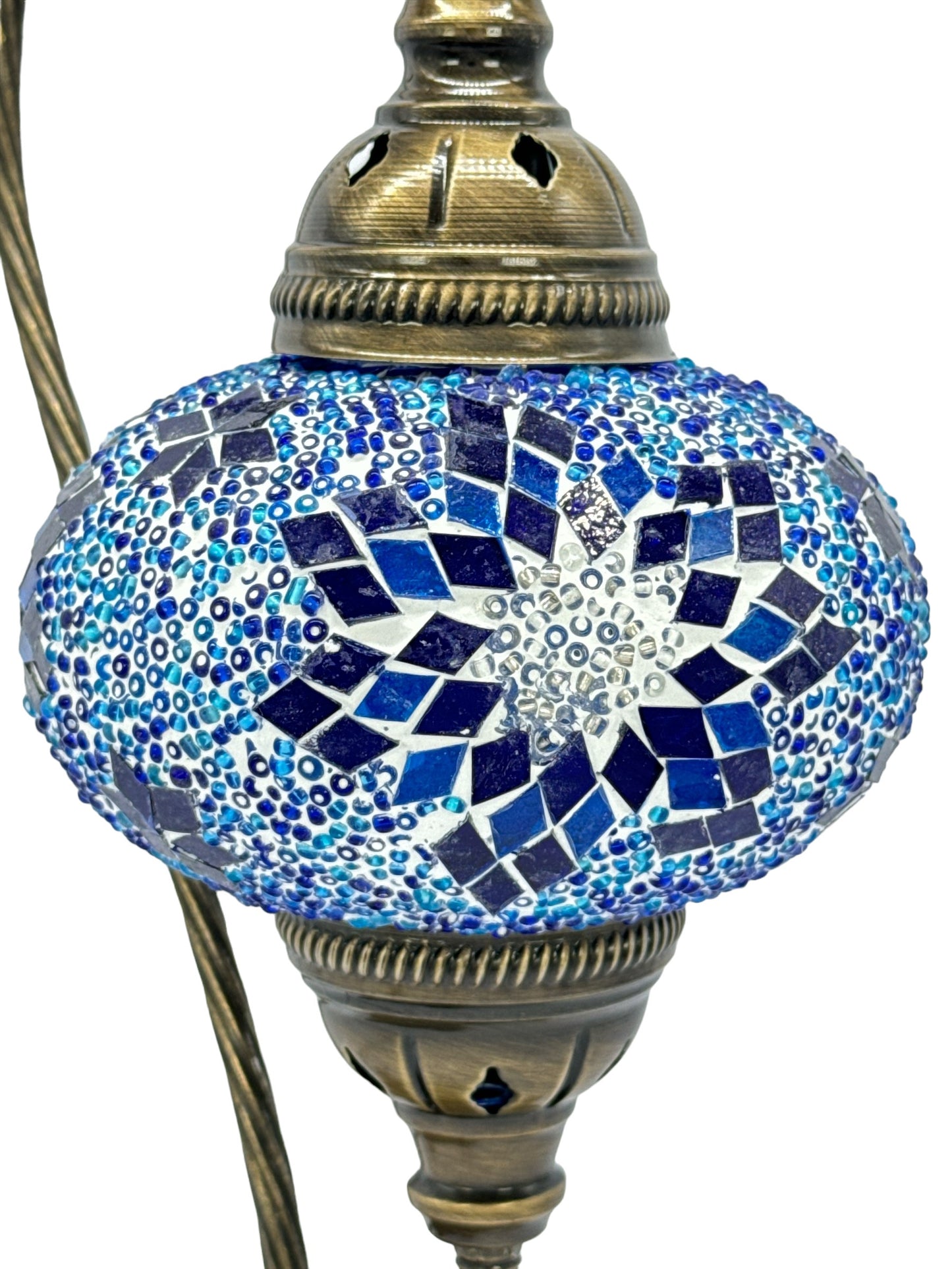 Turkish Bedside Table Desk Lamp Unique Mosaic Glass Blue Star Bronze Base with Led Bulb
