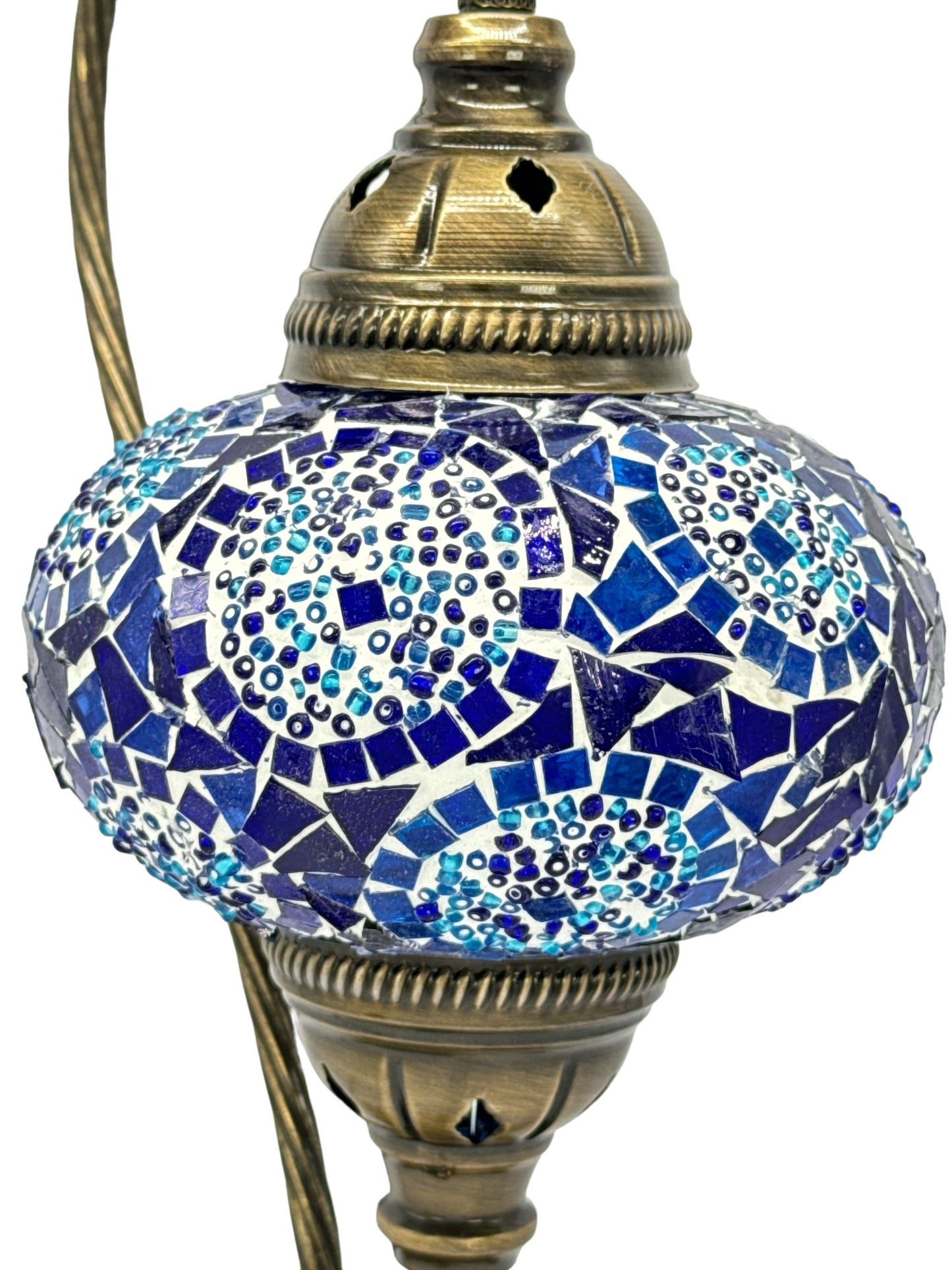 Turkish Moroccan Bedside Table Desk Lamp Handmade Unique Mosaic Glass Blue Circle Bronze Base with Led Bulb