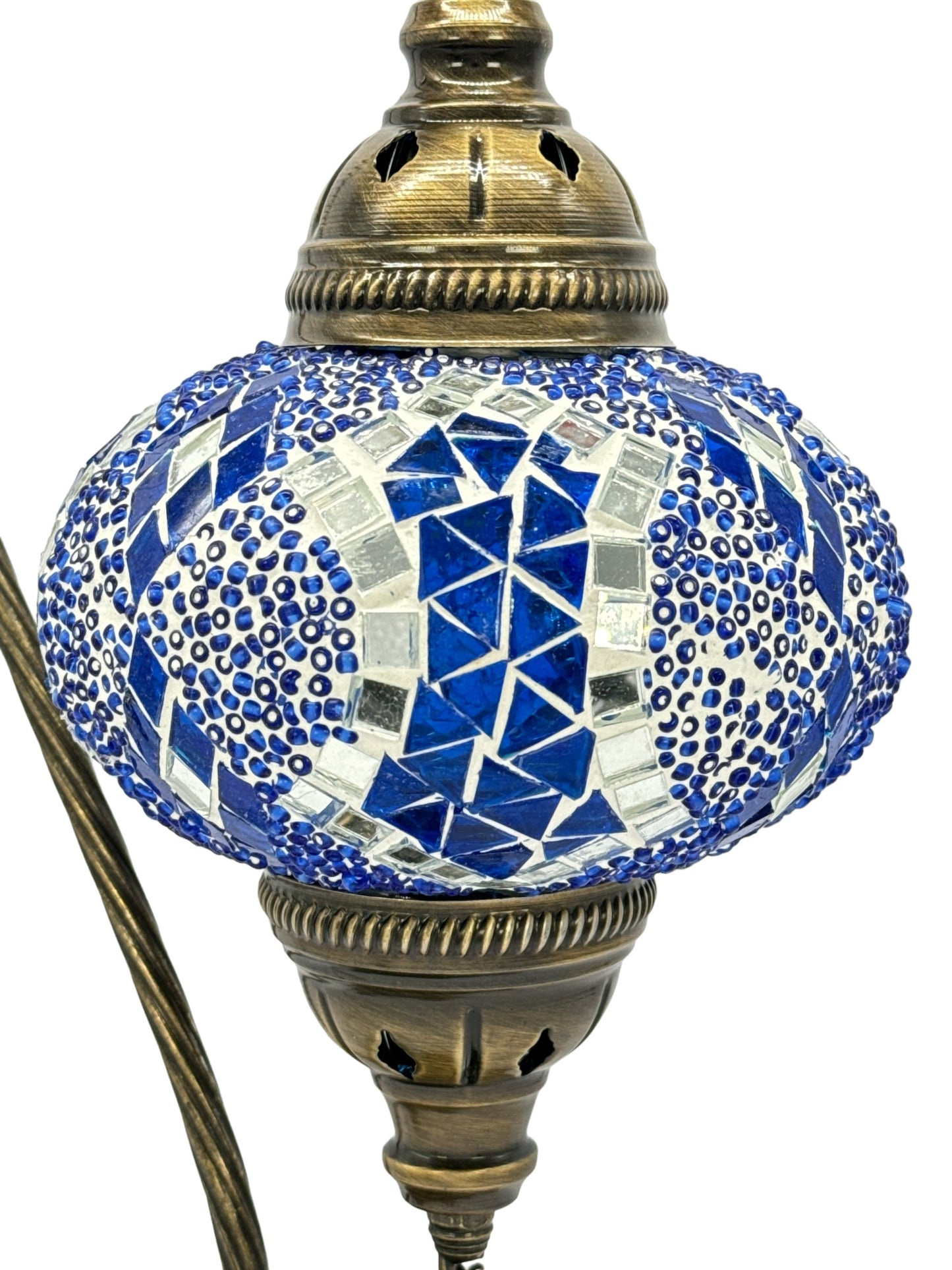 Turkish Bedside Table Desk Lamp Unique Mosaic Glass Blue Horizon Bronze Base with Led Bulb