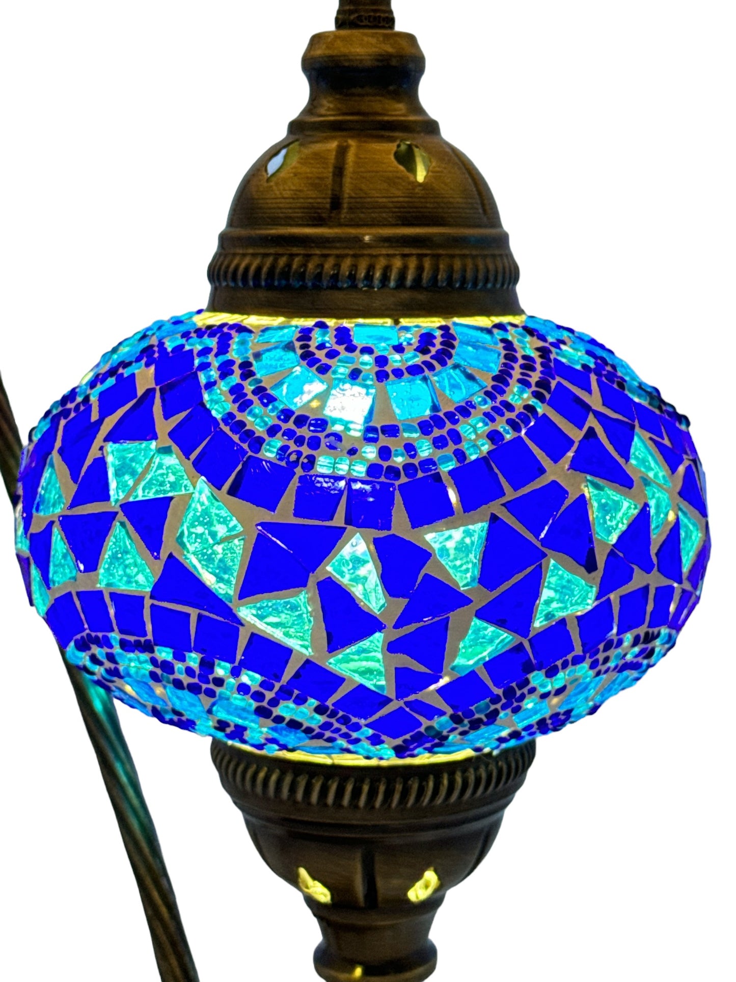 Turkish Bedside Table Desk Lamp Handmade Unique Mosaic Glass Blue Wave Bronze Base with Led Bulb