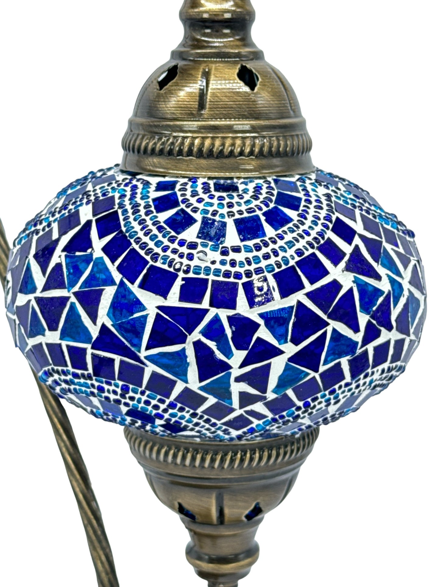 Turkish Bedside Table Desk Lamp Handmade Unique Mosaic Glass Blue Wave Bronze Base with Led Bulb