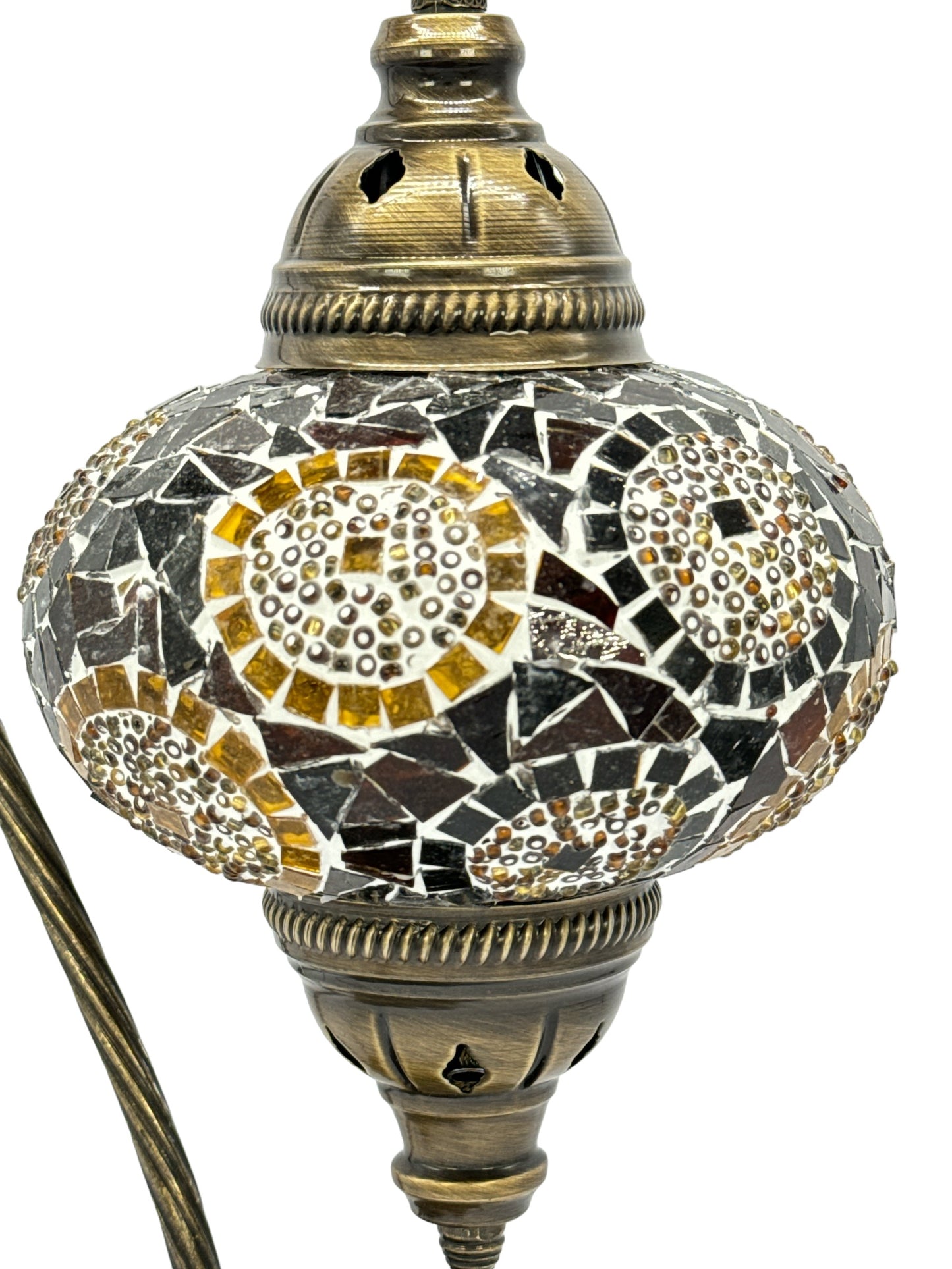 Turkish Moroccan Bedside Table Desk Lamp Handmade Unique Mosaic Glass Brown Circle Bronze Base with Led Bulb