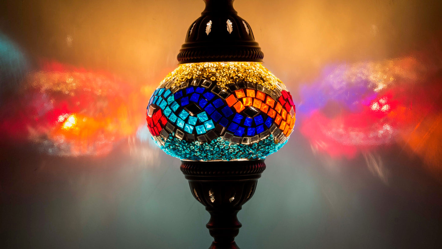 Turkish Mosaic Standard Bedside Table Desk Lamp Unique Glass Lamp Bronze Base with Led Bulb
