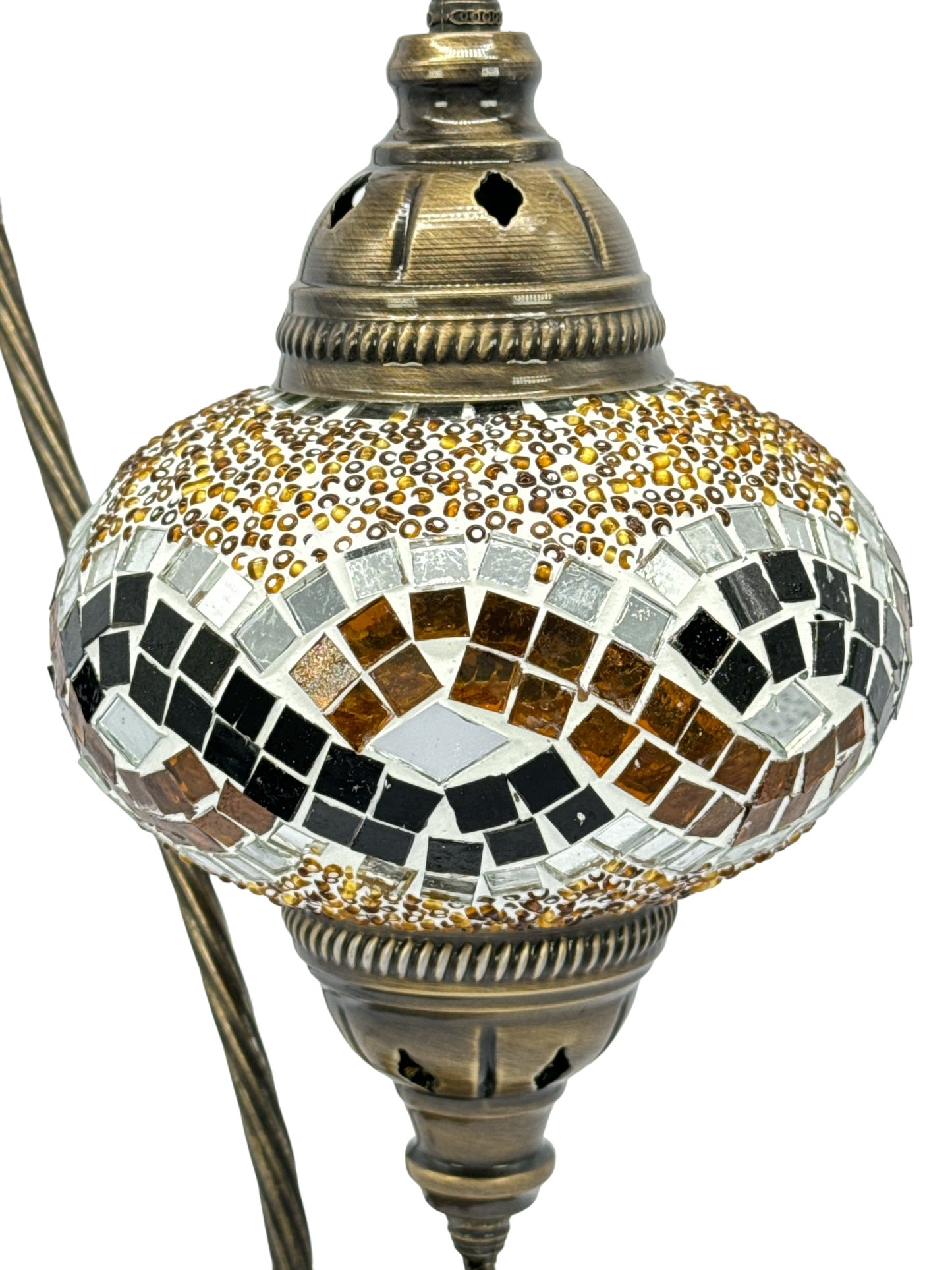 Turkish Bedside Table Desk Lamp Unique Mosaic Glass Brown Wave Bronze Base with Led Bulb