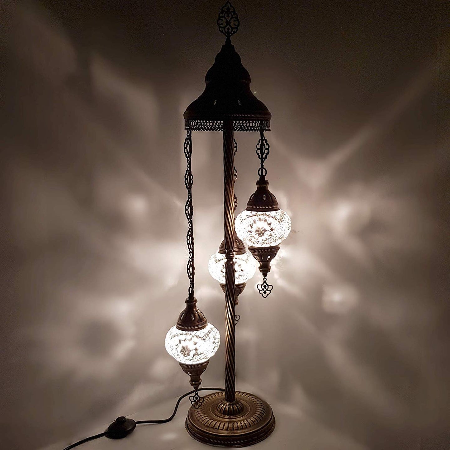 Turkish Moroccan Floor Lamp Mosaic Stunning 3 White Globes With Led Bulbs