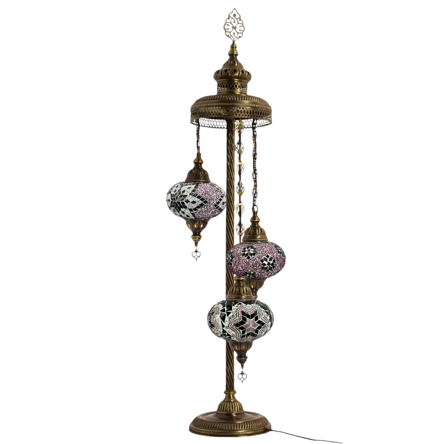 Turkish Moroccan Floor Lamp Mosaic Stunning 3 Pink & Purple Mix Globes With Led Bulbs