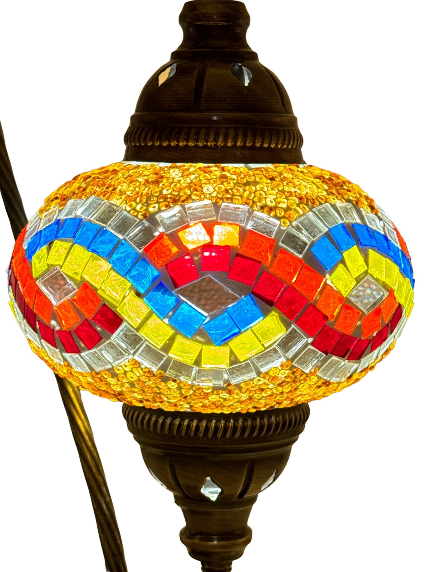 Turkish Bedside Table Desk Lamp Handmade Unique Mosaic Glass Rainbow Wave Bronze Base with Led Bulb