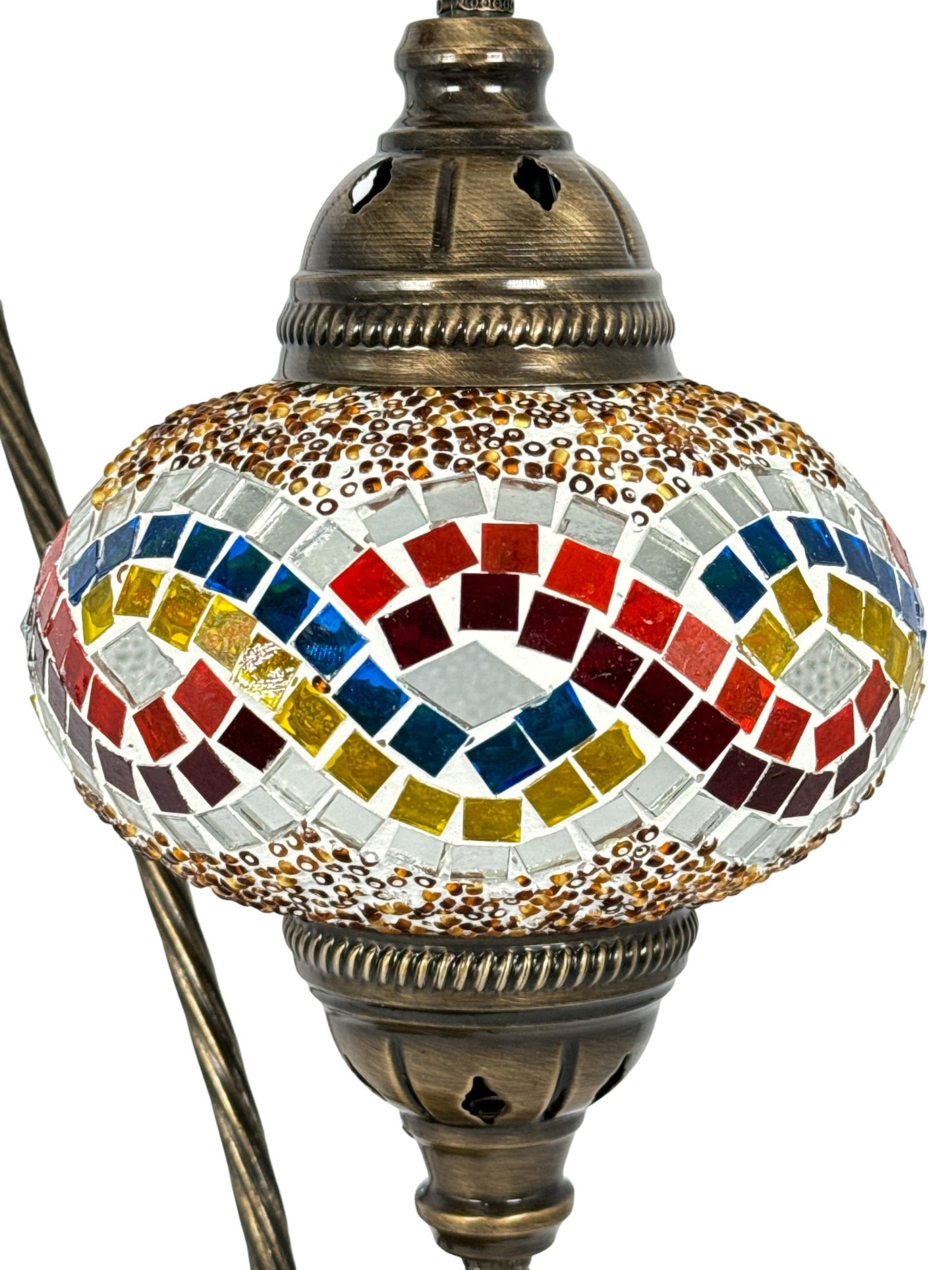 Turkish Bedside Table Desk Lamp Handmade Unique Mosaic Glass Rainbow Wave Bronze Base with Led Bulb