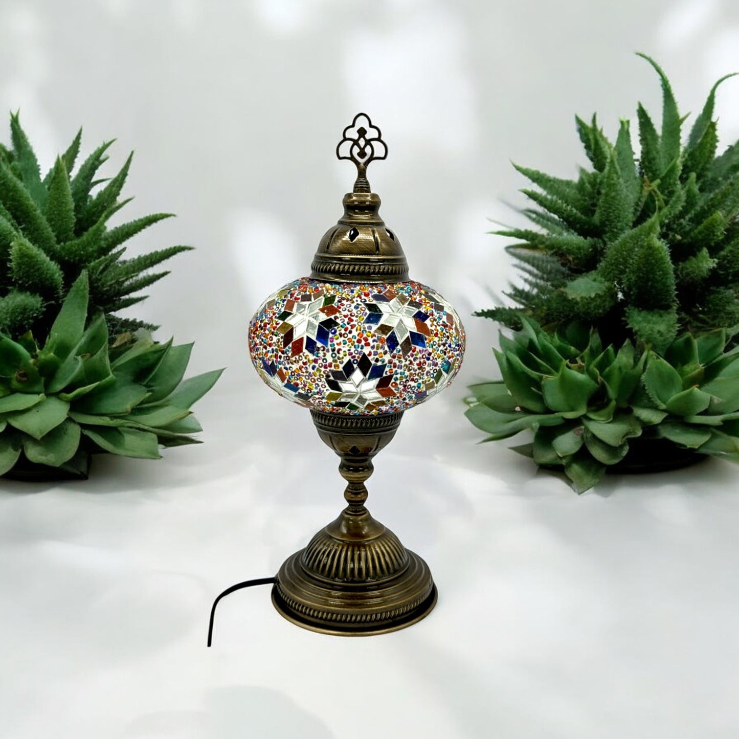Turkish Mosaic Standard Bedside Table Desk Lamp Unique Glass Lamp Bronze Base with Led Bulb