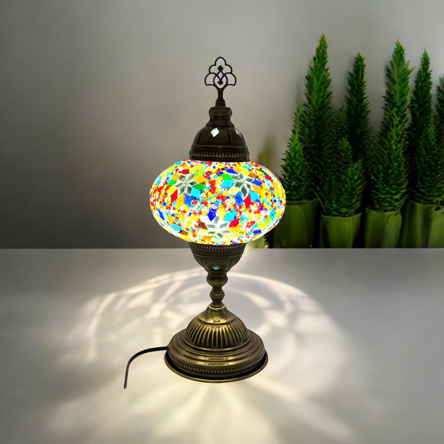 Turkish Mosaic Standard Bedside Table Desk Lamp Unique Glass Lamp Bronze Base with Led Bulb