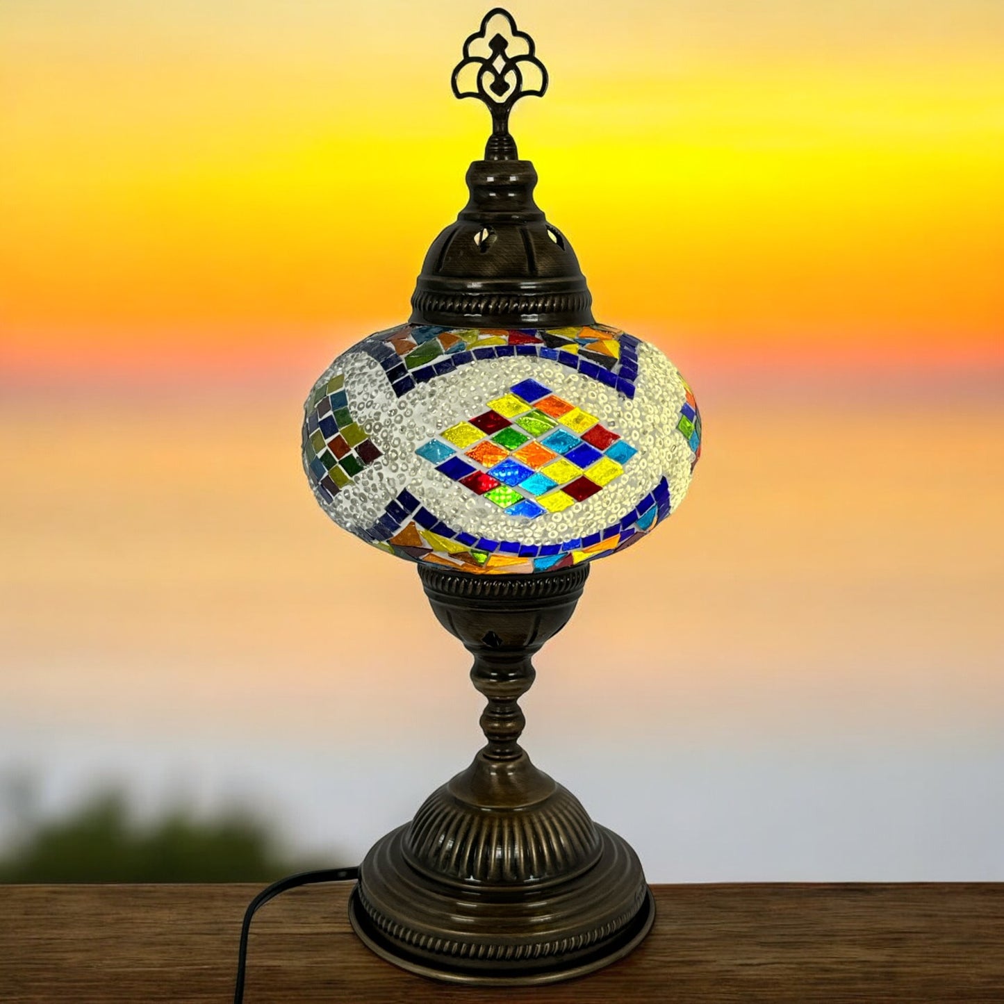 Turkish Mosaic Standard Bedside Table Desk Lamp Unique Glass Lamp Bronze Base with Led Bulb