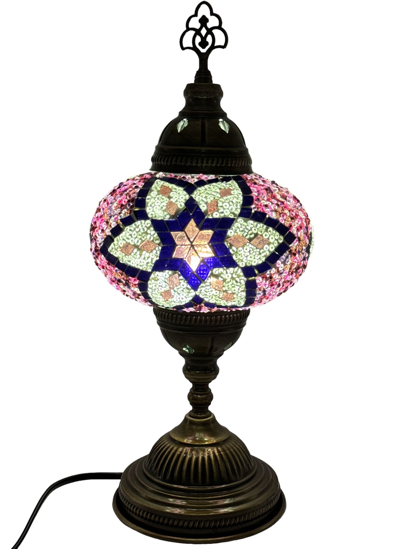Turkish Mosaic Standard Bedside Table Desk Lamp Unique Glass Lamp Bronze Base with Led Bulb