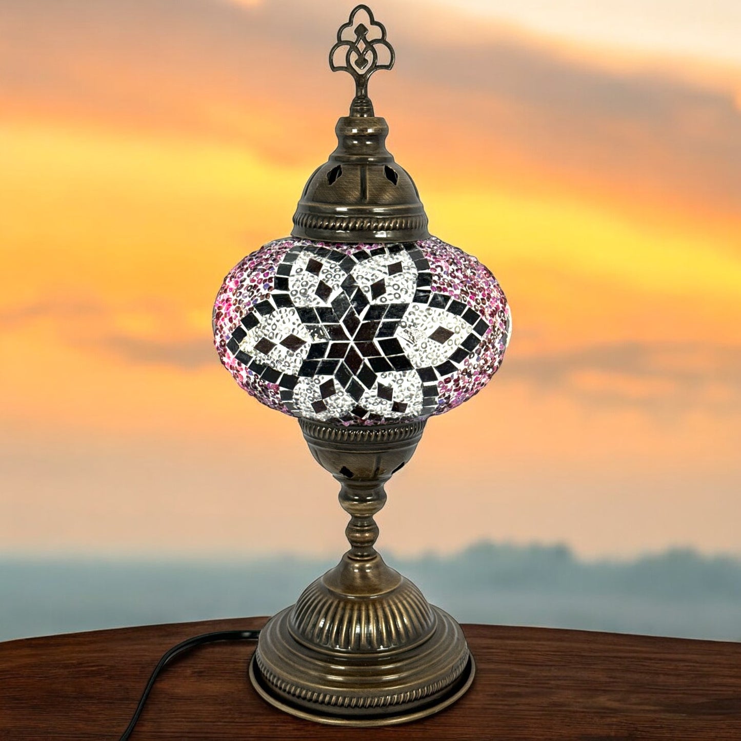Turkish Mosaic Standard Bedside Table Desk Lamp Unique Glass Lamp Bronze Base with Led Bulb