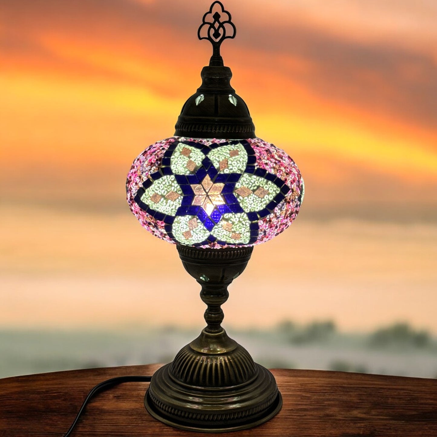 Turkish Mosaic Standard Bedside Table Desk Lamp Unique Glass Lamp Bronze Base with Led Bulb