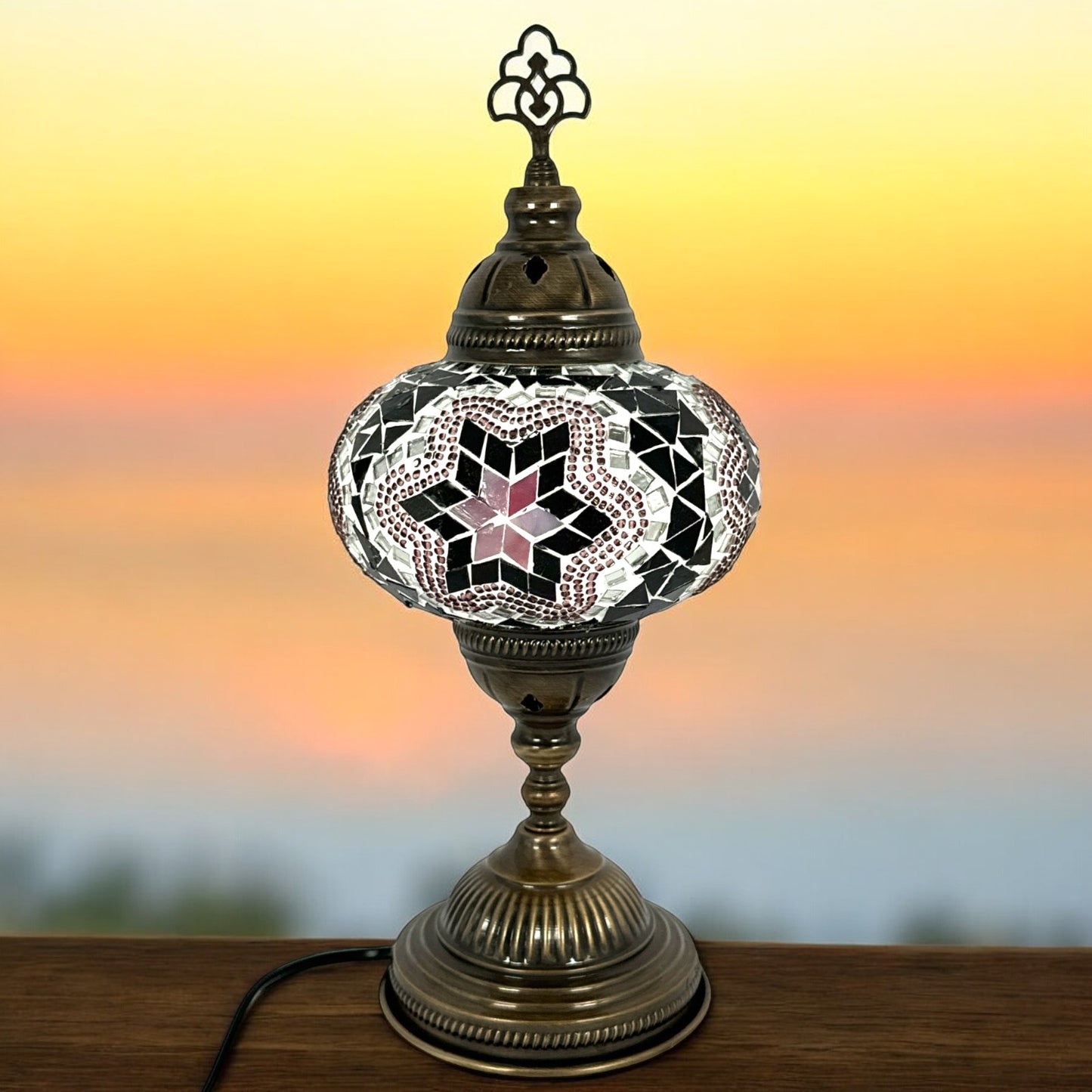 Turkish Mosaic Standard Bedside Table Desk Lamp Unique Glass Lamp Bronze Base with Led Bulb