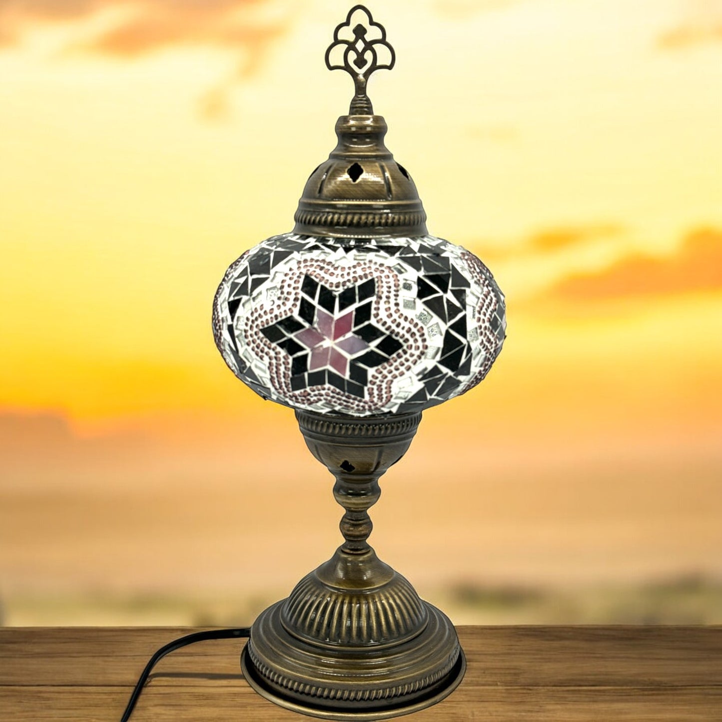 Turkish Mosaic Standard Bedside Table Desk Lamp Unique Glass Lamp Bronze Base with Led Bulb