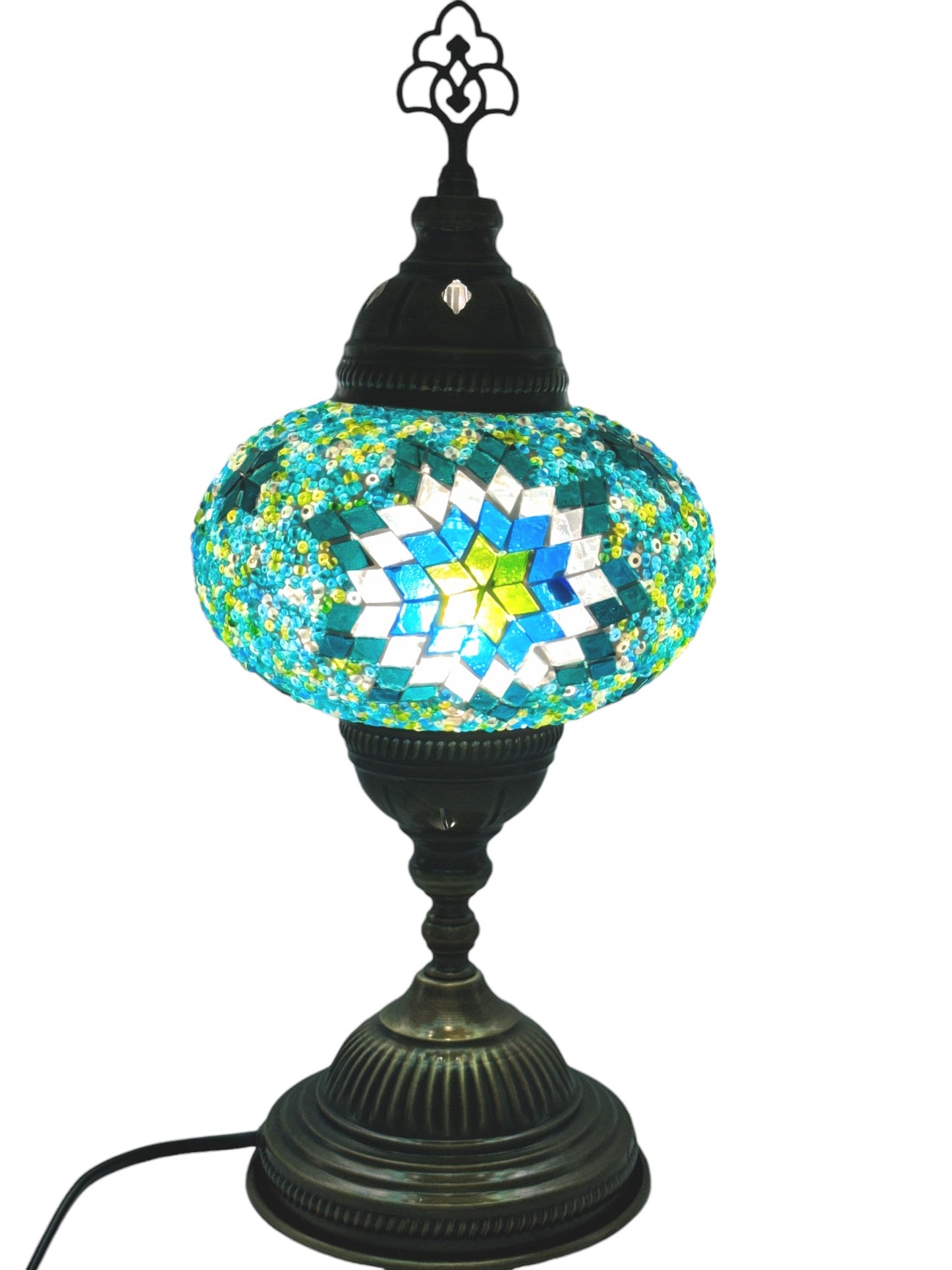 Turkish Mosaic Standard Bedside Table Desk Lamp Unique Glass Lamp Bronze Base with Led Bulb