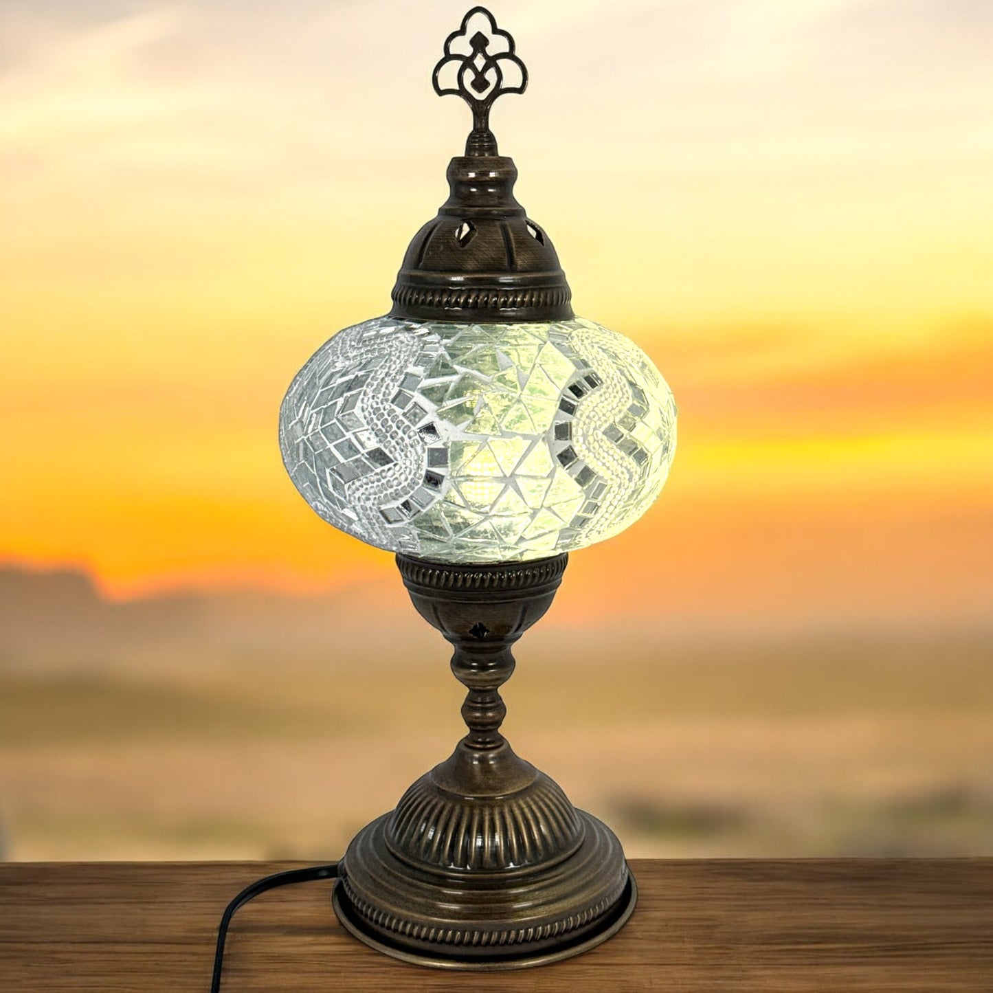 Turkish Mosaic Standard Bedside Table Desk Lamp Unique Glass Lamp Bronze Base with Led Bulb