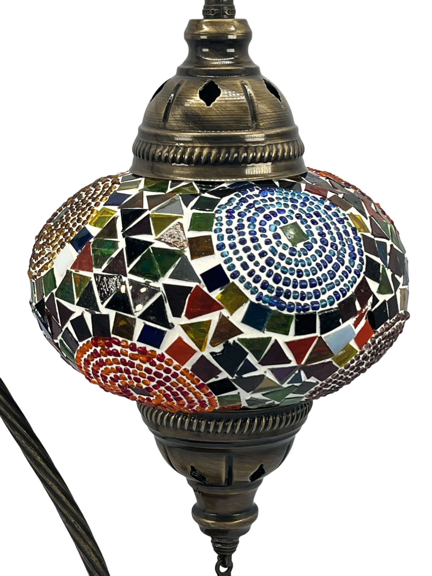 Turkish Bedside Table Desk Lamp Unique Mosaic Glass Mix Colour 3 Bronze Base with Led Bulb