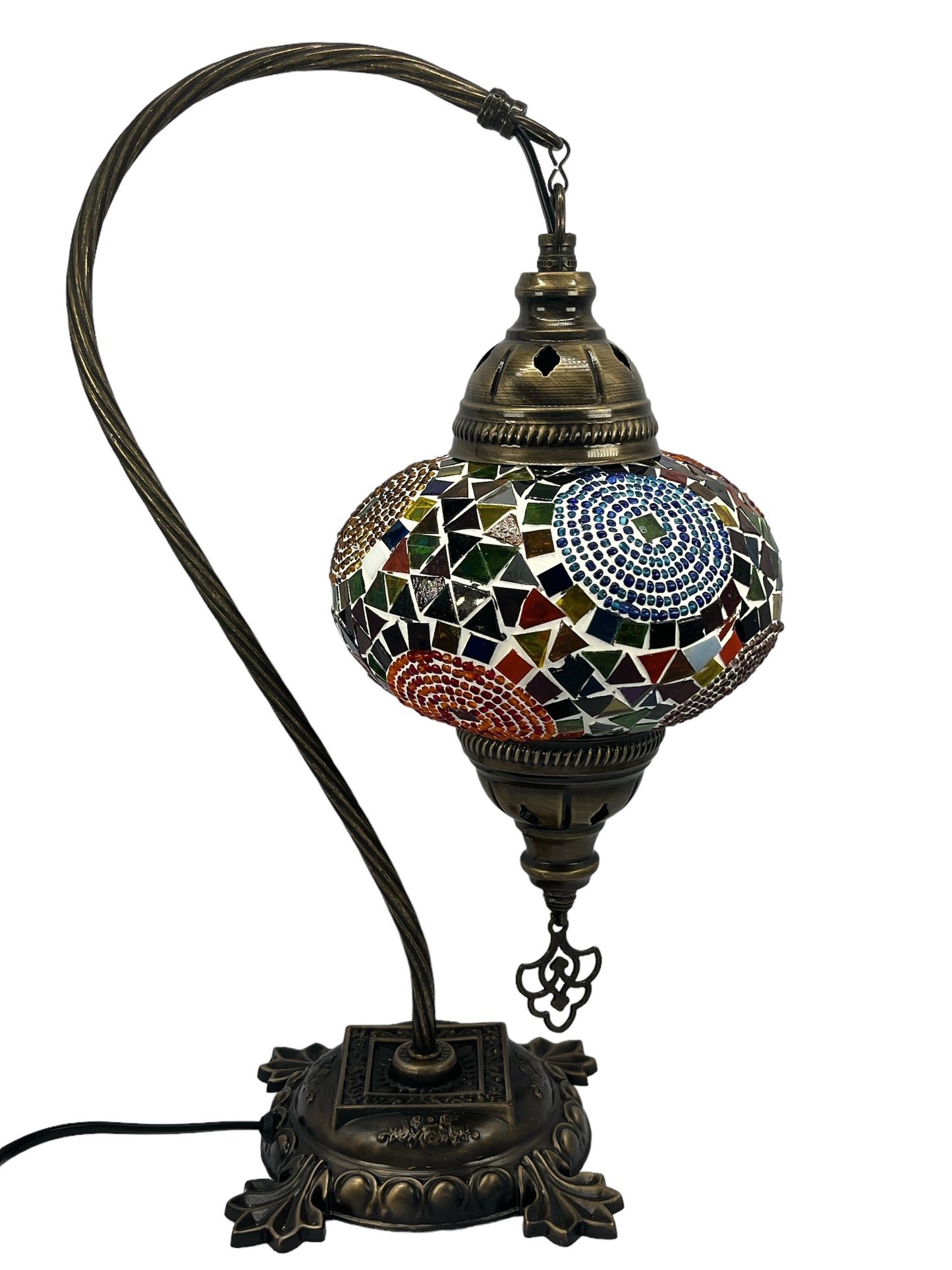Turkish Bedside Table Desk Lamp Unique Mosaic Glass Mix Colour 3 Bronze Base with Led Bulb