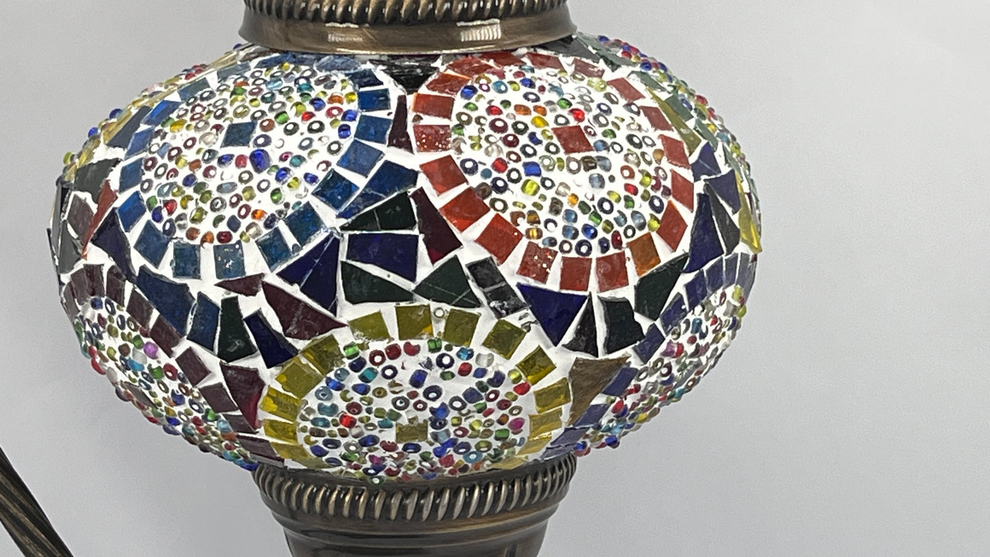 Turkish Bedside Table Desk Lamp Unique Mosaic Glass Mix Colour Bronze Base with Led Bulb
