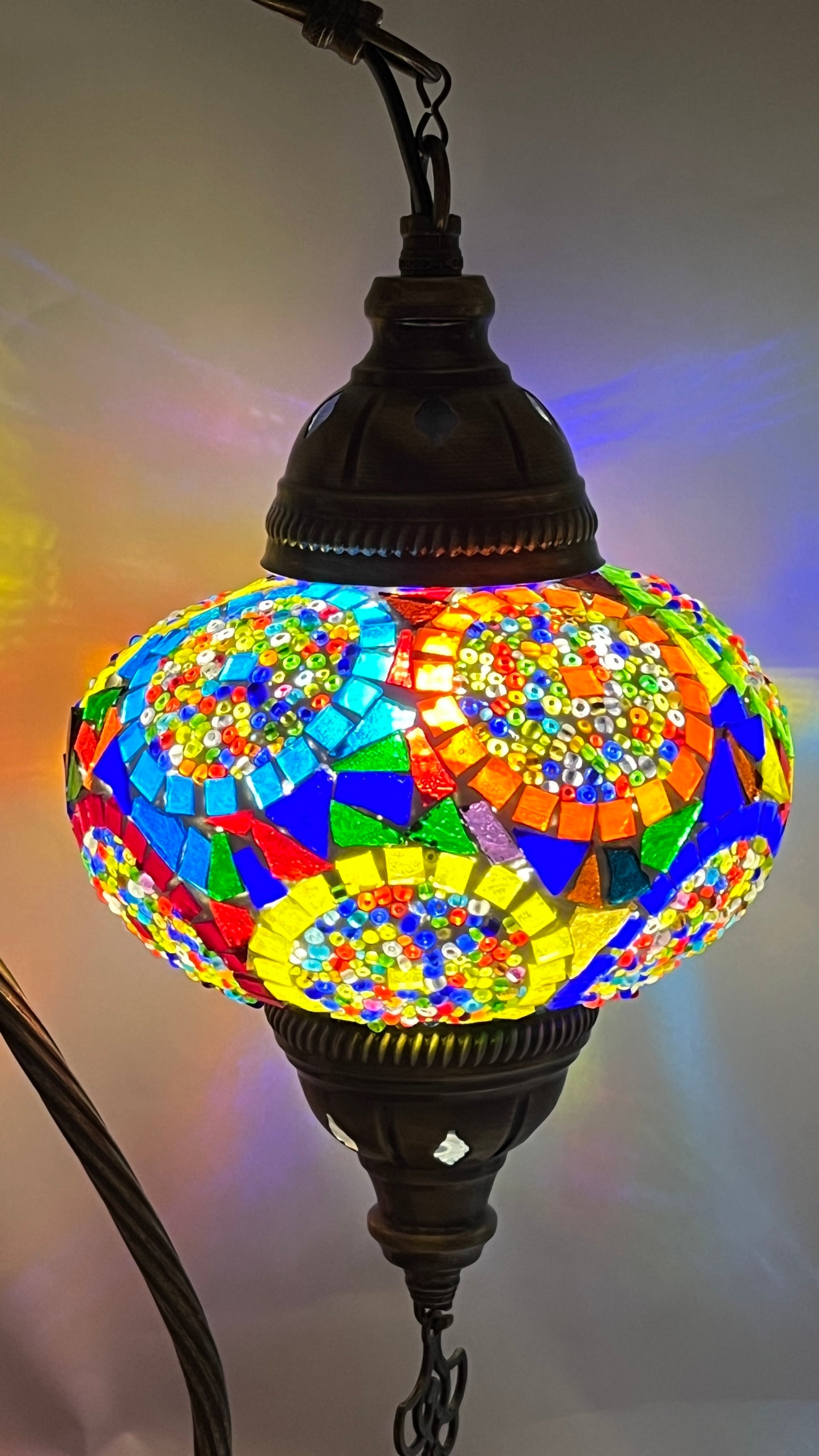 Turkish Bedside Table Desk Lamp Unique Mosaic Glass Mix Colour Bronze Base with Led Bulb