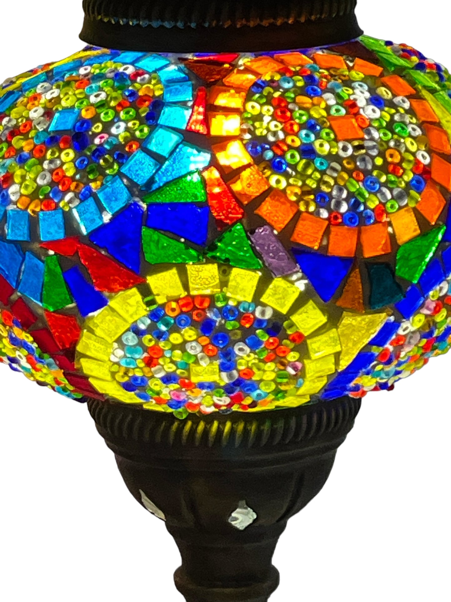 Turkish Bedside Table Desk Lamp Unique Mosaic Glass Mix Colour Bronze Base with Led Bulb