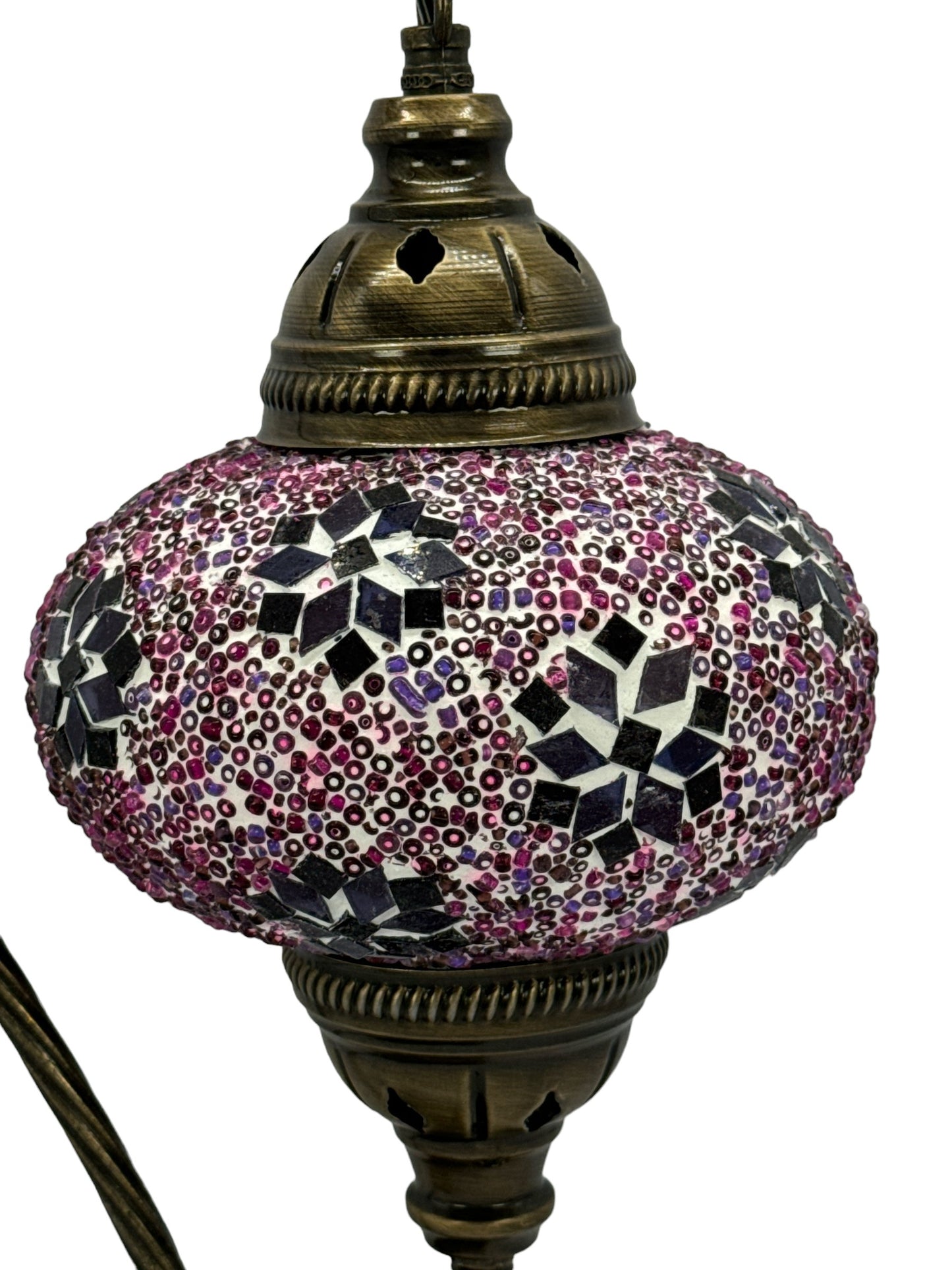 Turkish Bedside Table Desk Lamp Handmade Unique Mosaic Glass Pink Mini Star Bronze Base with Led Bulb