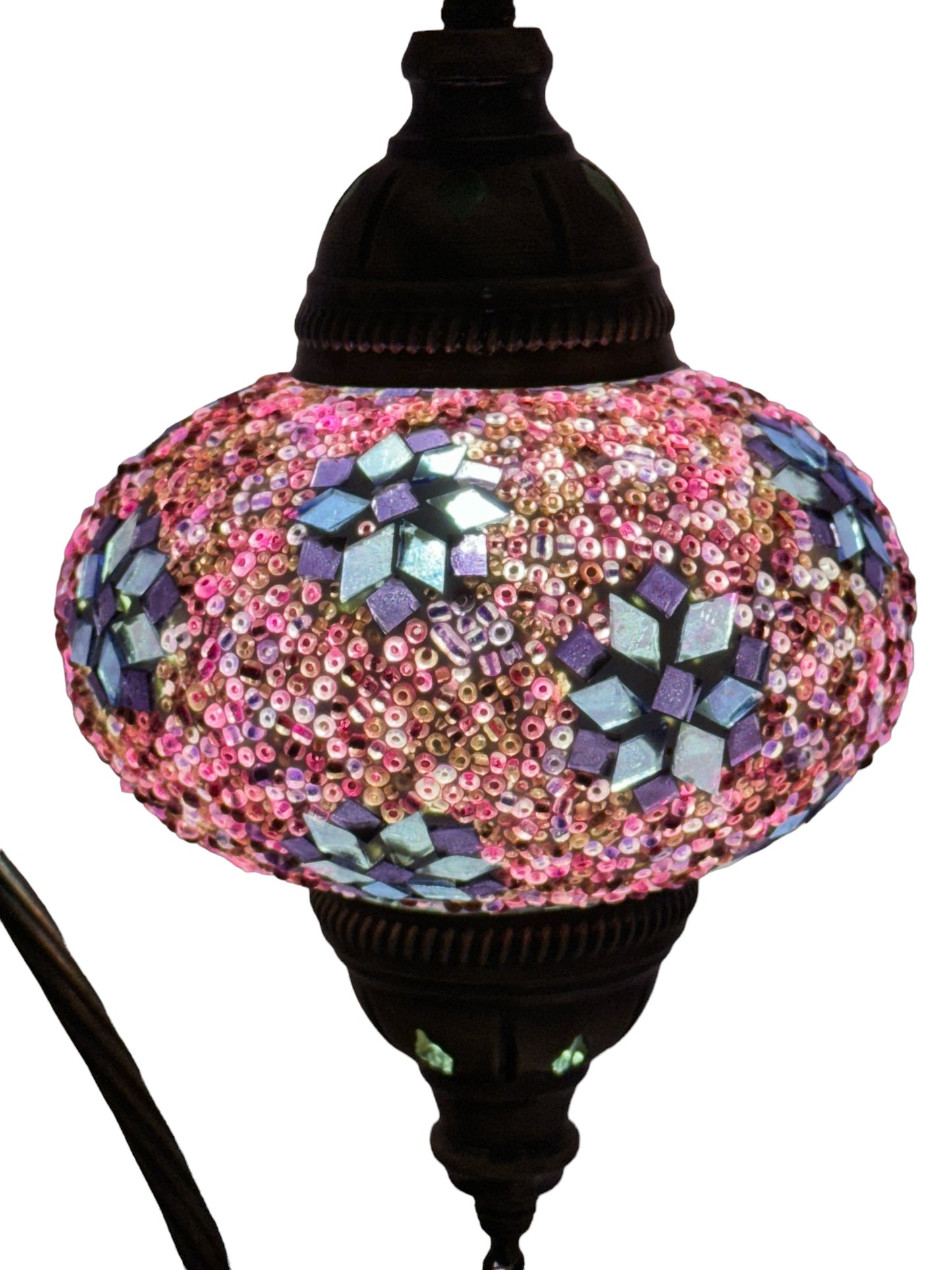 Turkish Bedside Table Desk Lamp Handmade Unique Mosaic Glass Pink Mini Star Bronze Base with Led Bulb
