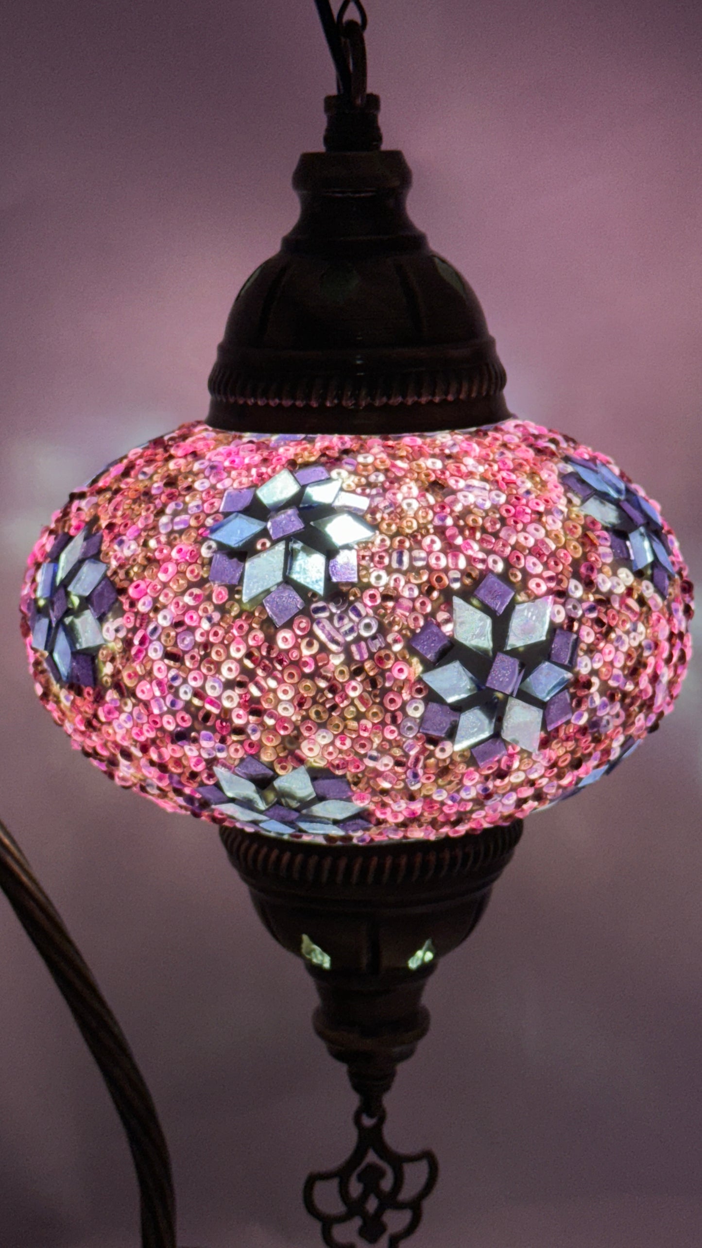 Turkish Bedside Table Desk Lamp Handmade Unique Mosaic Glass Pink Mini Star Bronze Base with Led Bulb