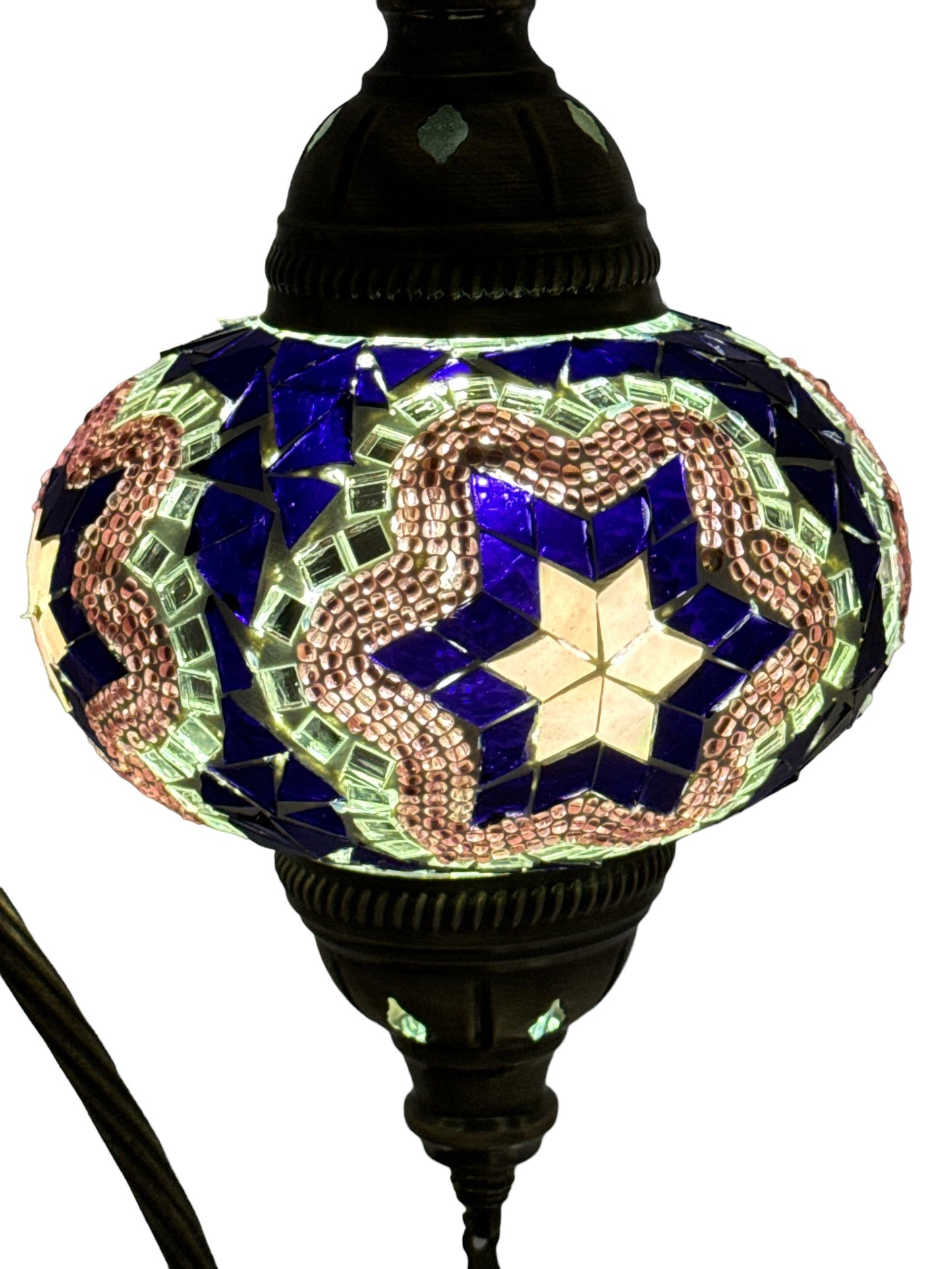 Turkish Bedside Table Desk Lamp Handmade Unique Mosaic Glass Purple Star Bronze Base with Led Bulb