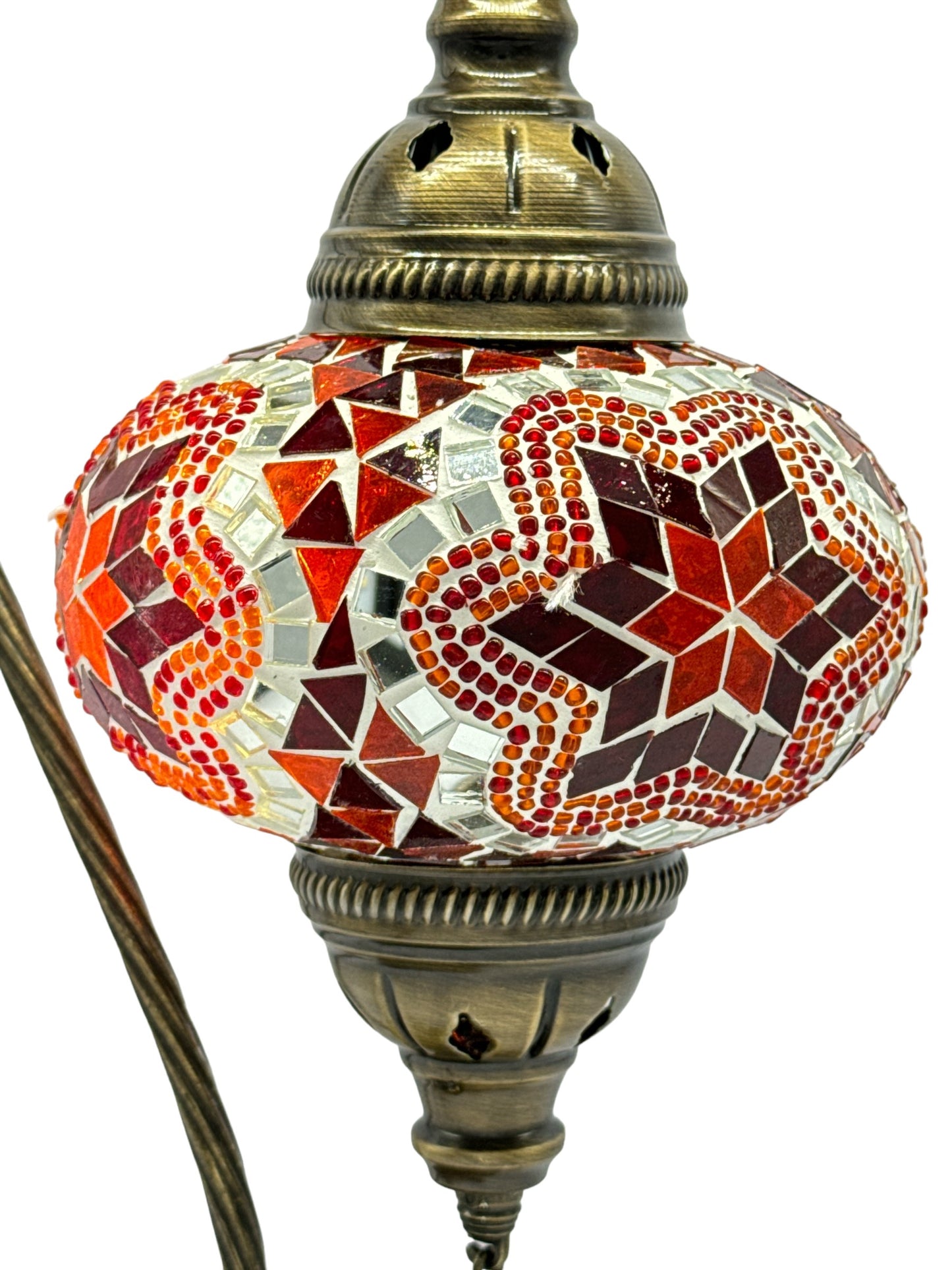 Turkish Bedside Table Desk Lamp Handmade Unique Mosaic Glass Red Star Bronze Base with Led Bulb