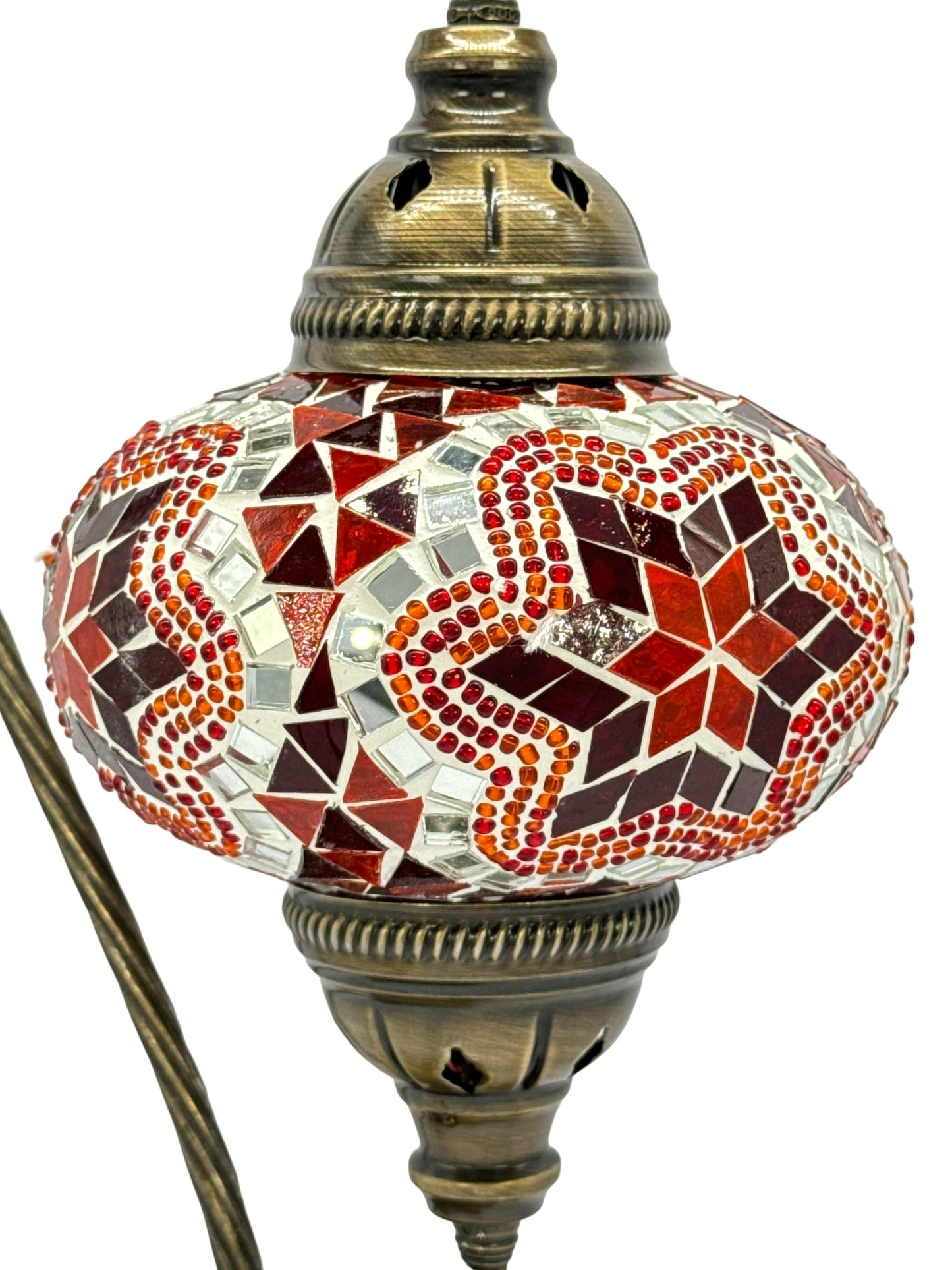 Turkish Bedside Table Desk Lamp Handmade Unique Mosaic Glass Red Star Bronze Base with Led Bulb