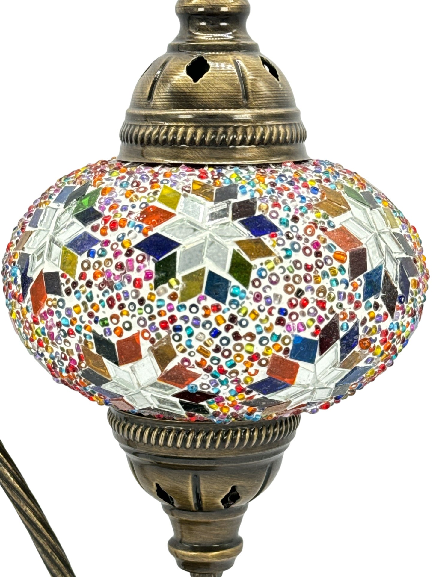 Turkish Bedside Table Desk Lamp Handmade Unique Mosaic Glass Star Mix Multicolour Bronze Base with Led Bulb