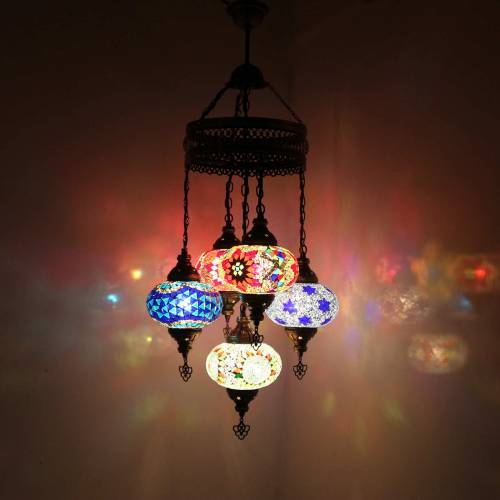 Turkish Mosaic Chandelier Light Ceiling Hanging Lamp 5 Pendant Light Light Fixture