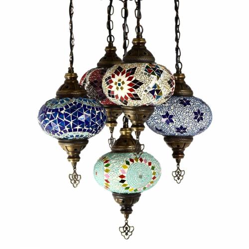 Turkish Mosaic Chandelier Light Ceiling Hanging Lamp 5 Pendant Light Light Fixture