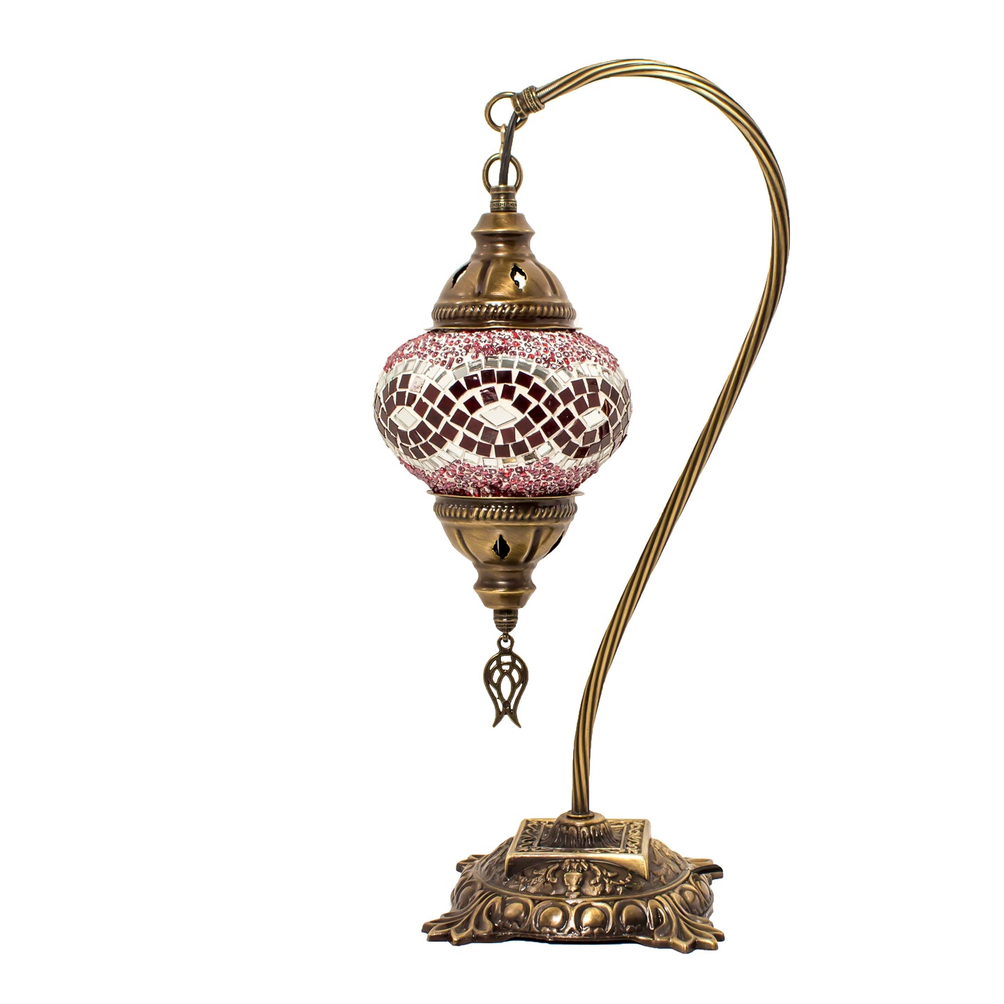 Turkish Bedside Table Desk Lamp Handmade Unique Mosaic Glass Multicoloured Lamp Bronze Base with Led Bulb