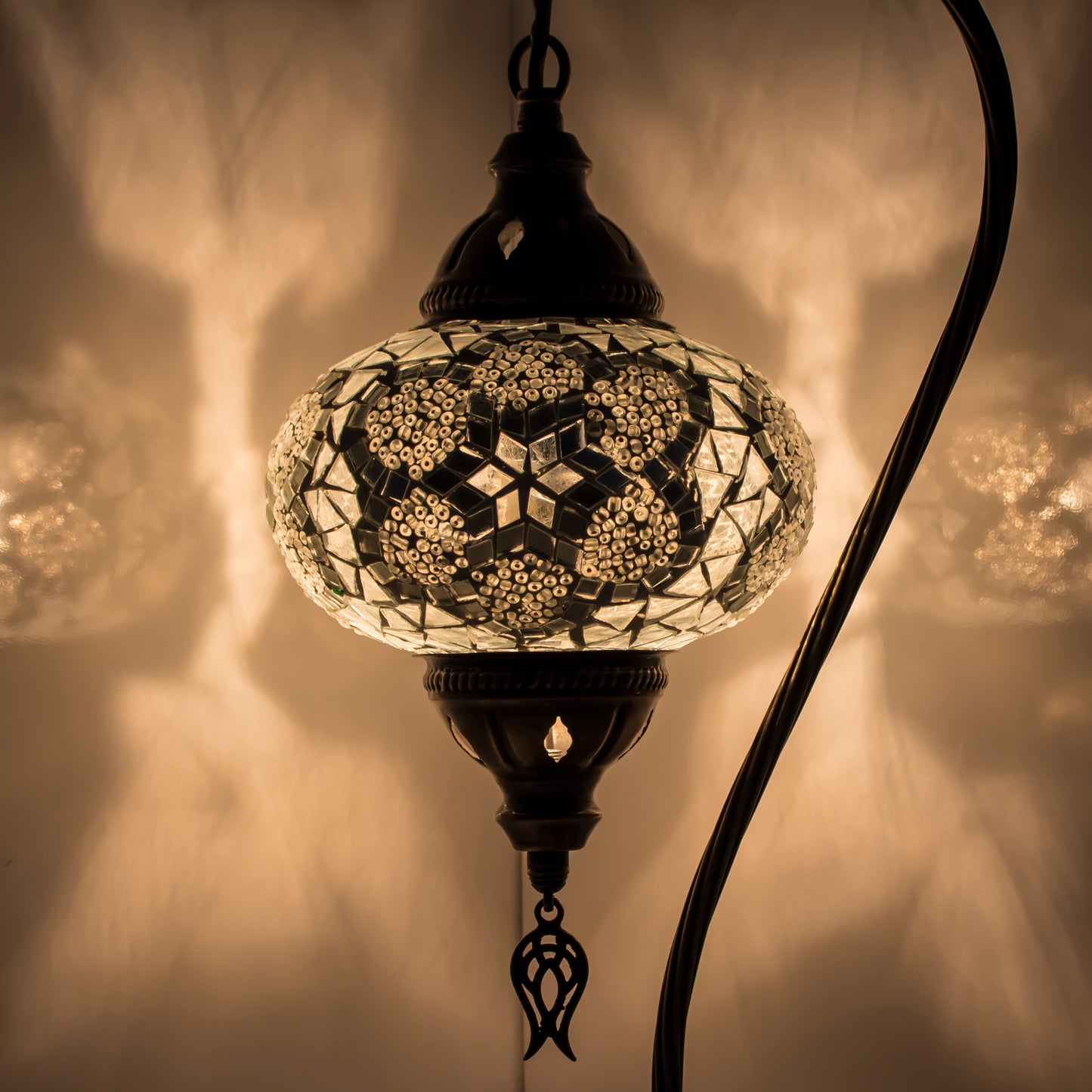 Turkish Bedside Table Desk Lamp Unique Mosaic Glass White Lamp Bronze Base with Led Bulb