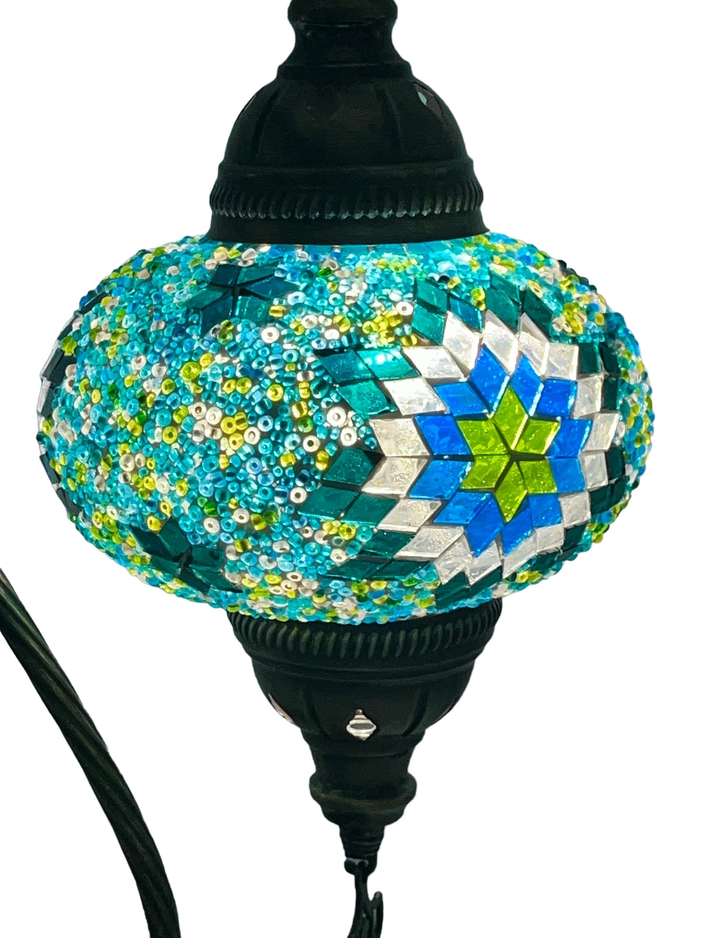 Turkish Bedside Table Desk Lamp Unique Mosaic Glass Turquoise Lamp Bronze Base with Led Bulb