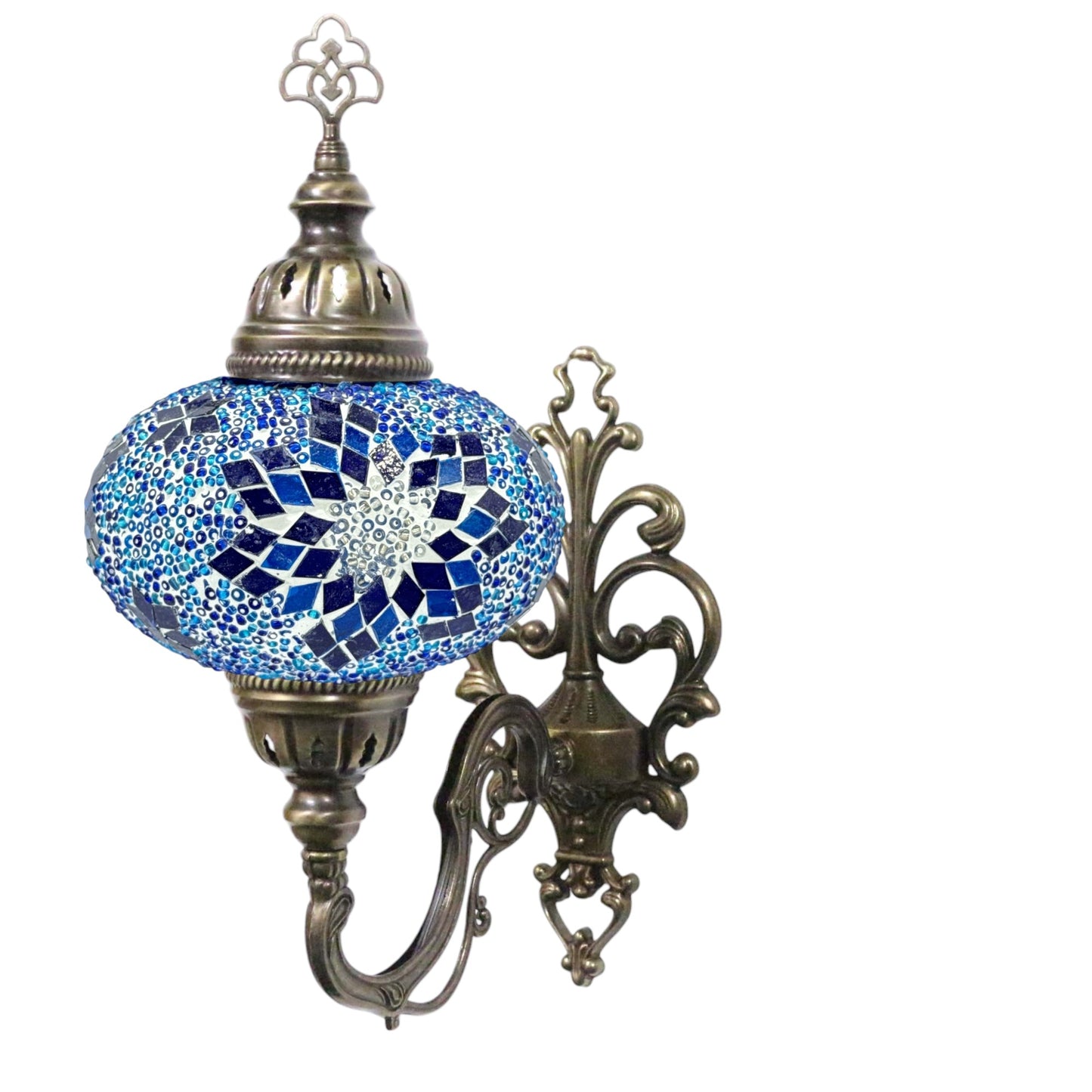 Turkish Blue Star Stunning Wall Sconce Lamp Light Large Globe with Led Bulb