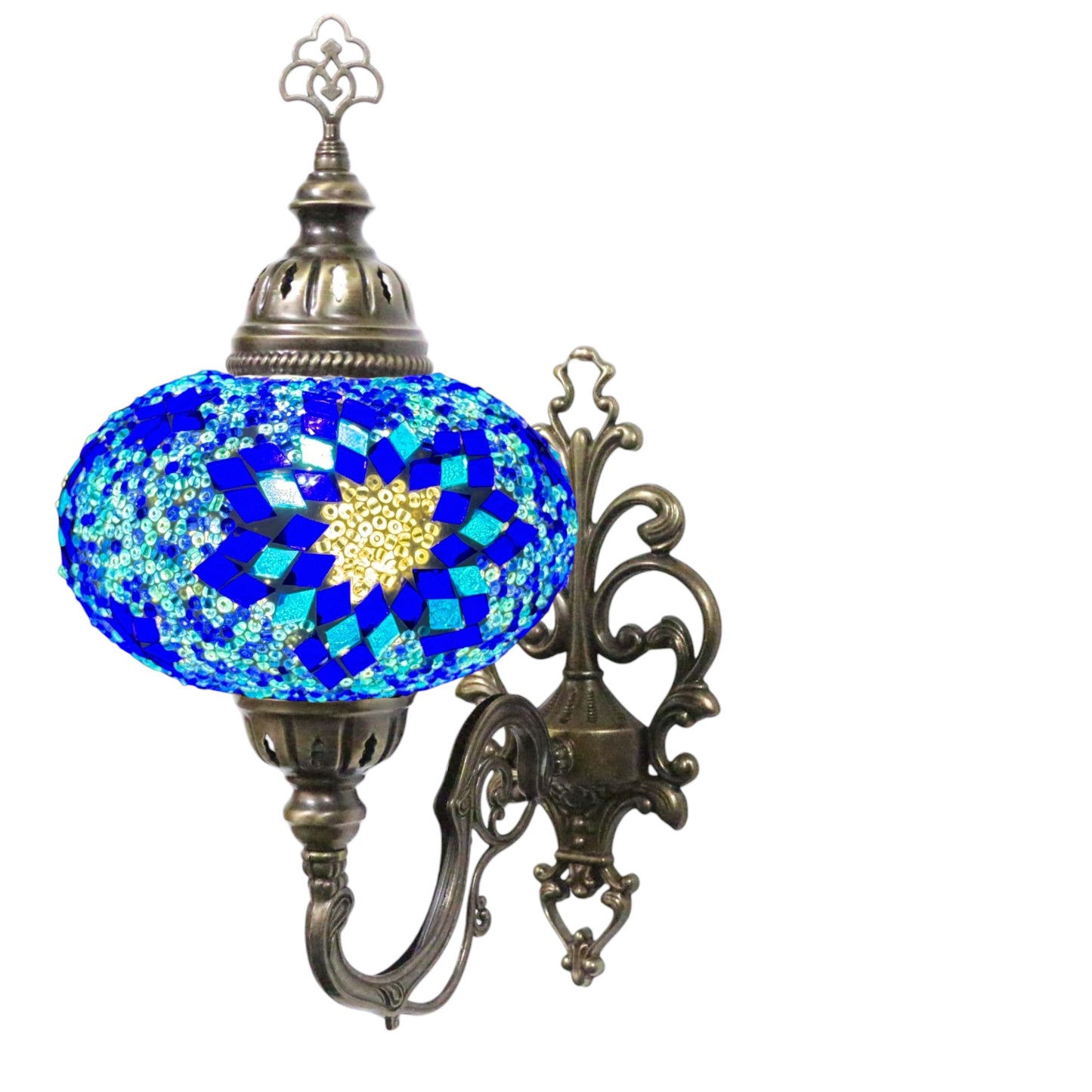 Turkish Blue Star Stunning Wall Sconce Lamp Light Large Globe with Led Bulb