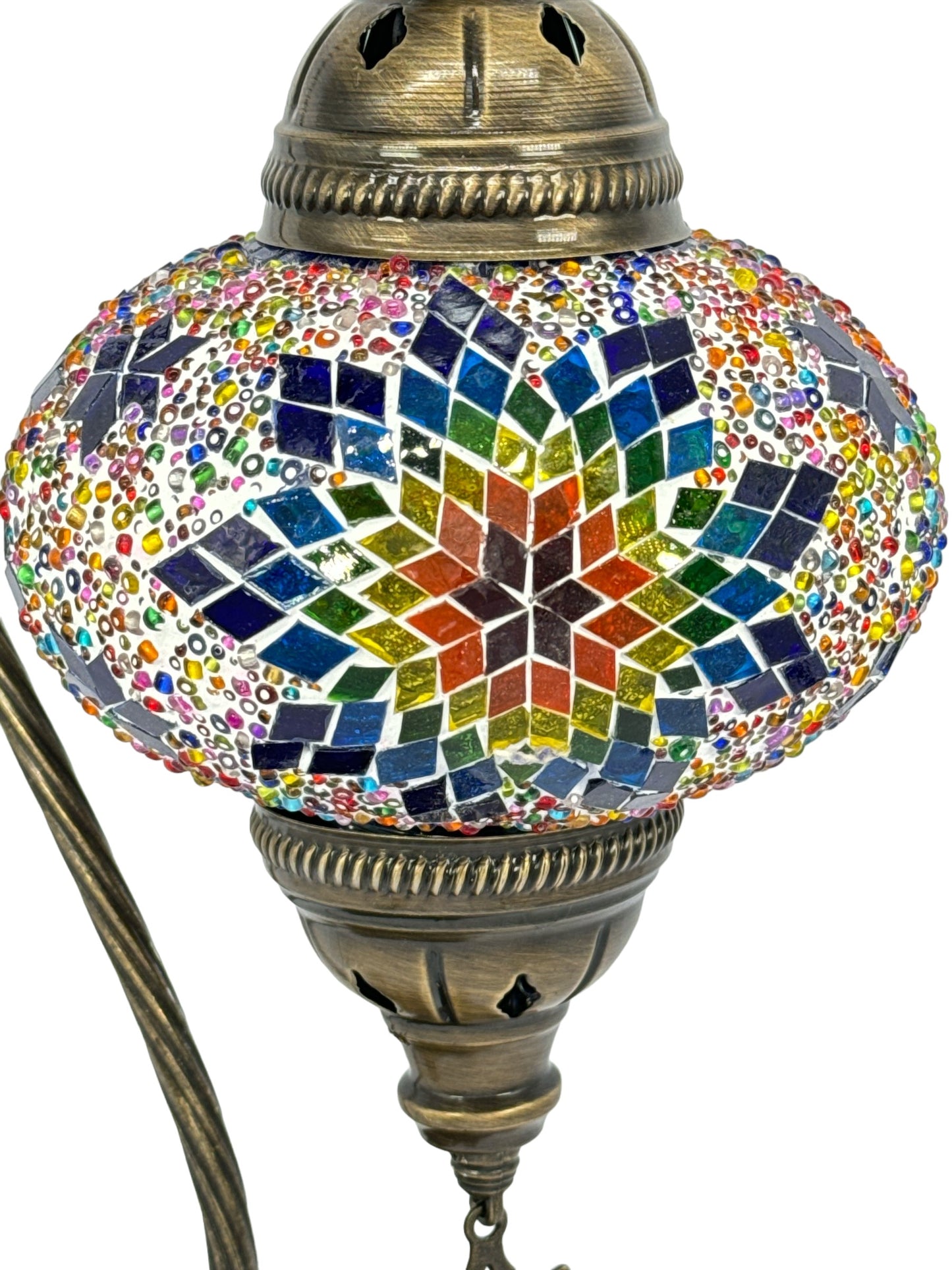 Turkish Bedside Table Desk Lamp Unique Mosaic Glass Multicolour Yellow Lamp Bronze Base with Led Bulb
