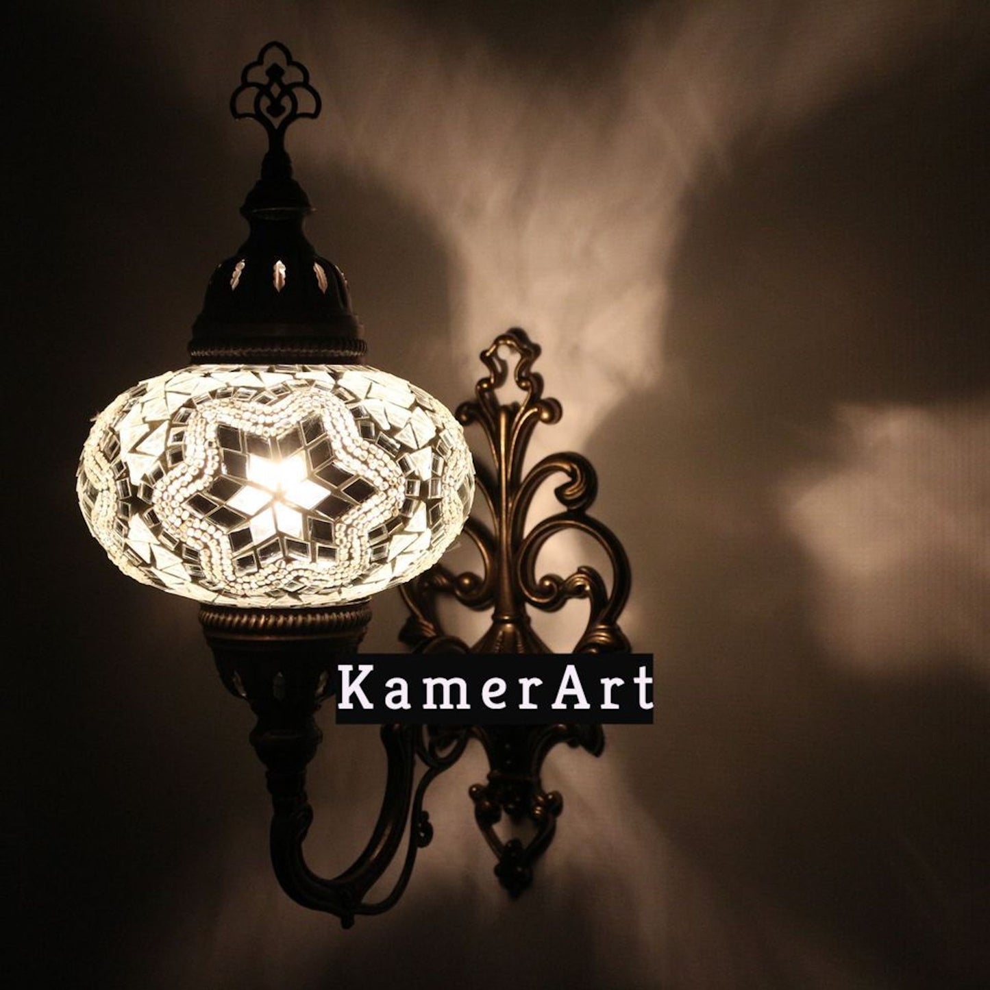 Turkish Moroccan White Stunning Wall Sconce Lamp Light Multicoloured Large Globe with Led Bulb