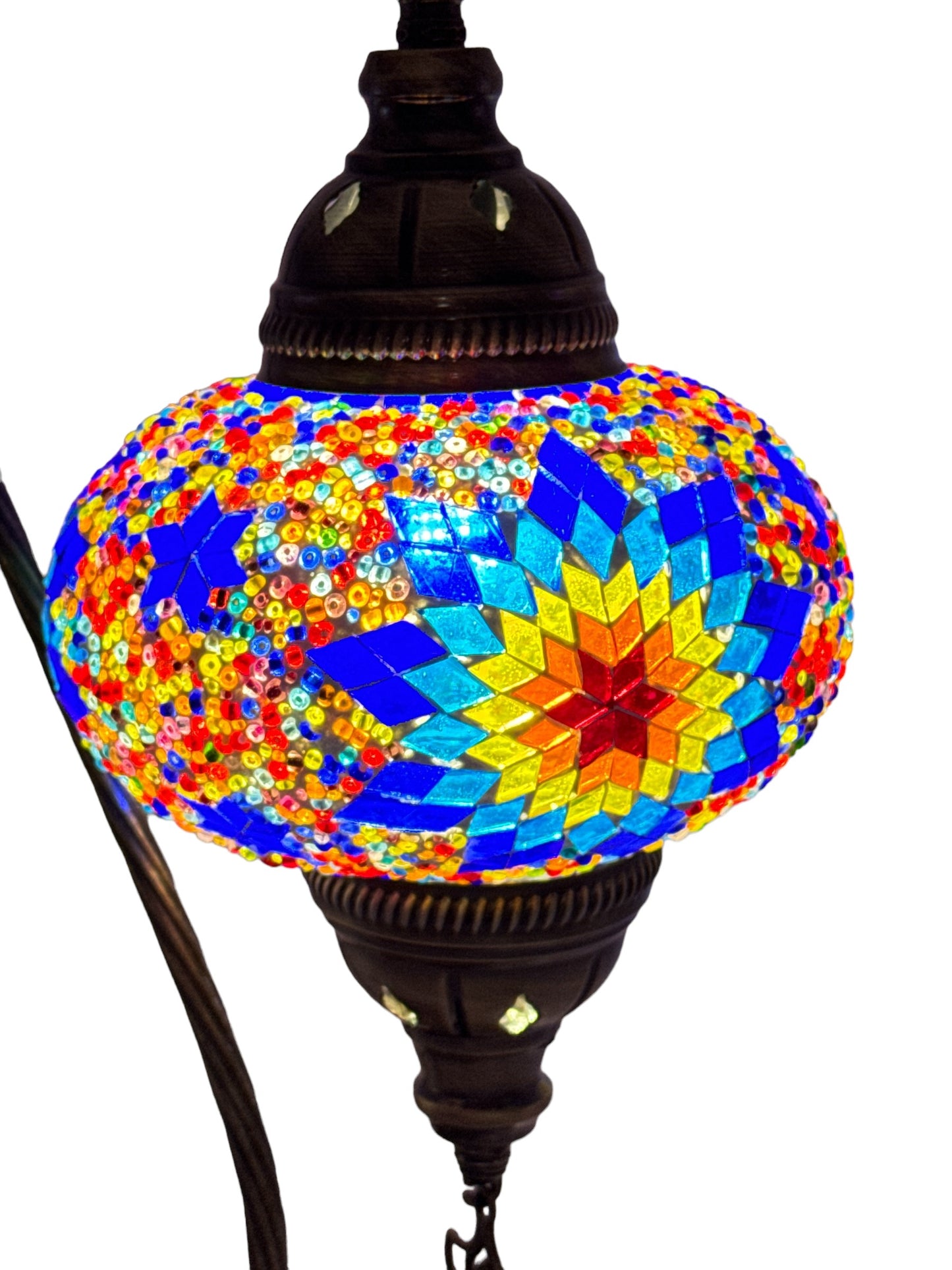 Turkish Bedside Table Desk Lamp Unique Mosaic Glass Multicolour Yellow Lamp Bronze Base with Led Bulb
