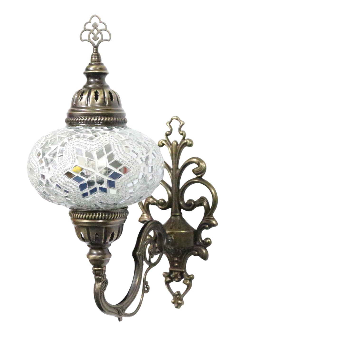 Turkish Moroccan White Stunning Wall Sconce Lamp Light Multicoloured Large Globe with Led Bulb
