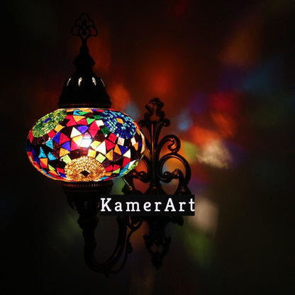 Turkish Wall Sconce Lamp Colourful Stunning Light Large Globe with Led Bulb
