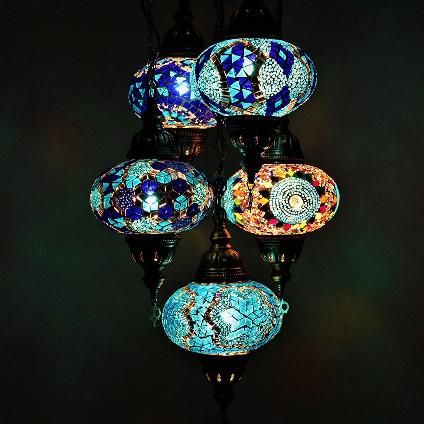 Turkish Mosaic Chandelier Light Ceiling Hanging Lamp 5 Pendant Light Light Fixture
