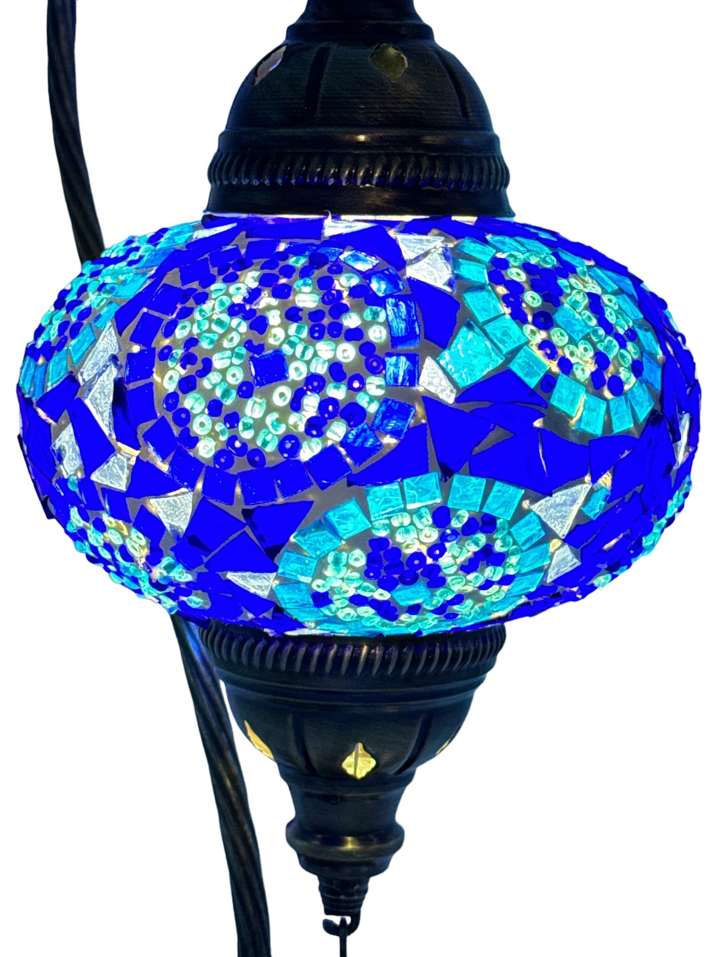 Turkish Moroccan Bedside Table Desk Lamp Handmade Unique Mosaic Glass Blue Circle Bronze Base with Led Bulb