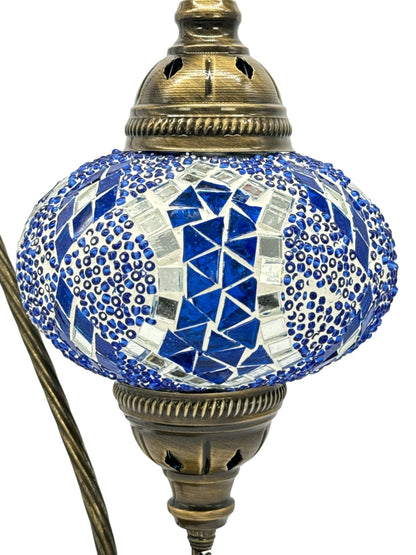 Turkish Bedside Table Desk Lamp Unique Mosaic Glass Blue Horizon Bronze Base with Led Bulb